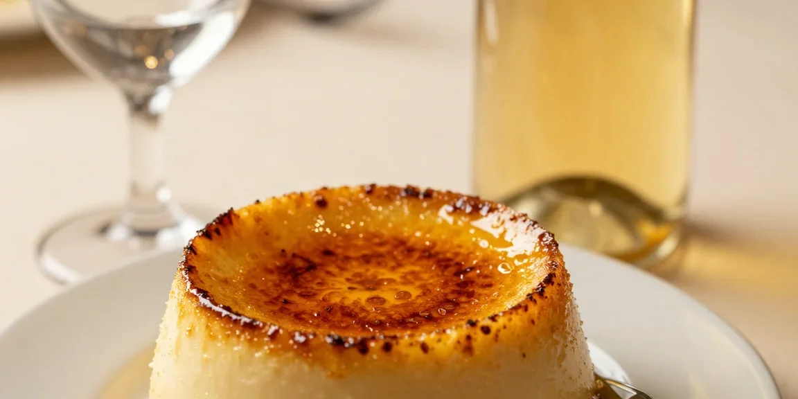Creme brulee avec un verre de Sauternes dore