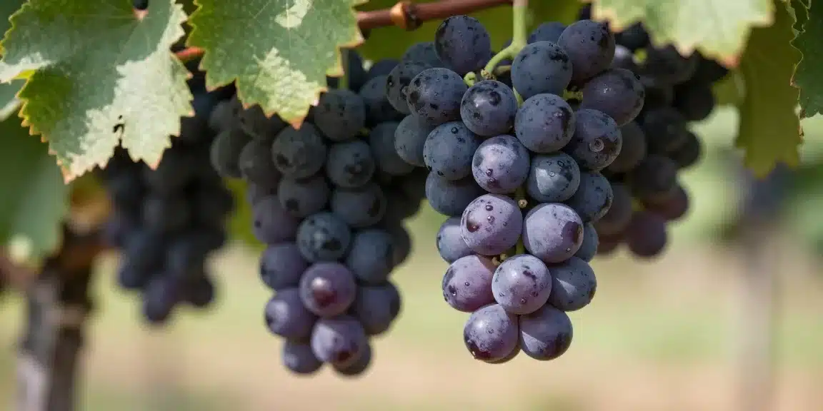Grappe de merlot sur pied de vigne en automne