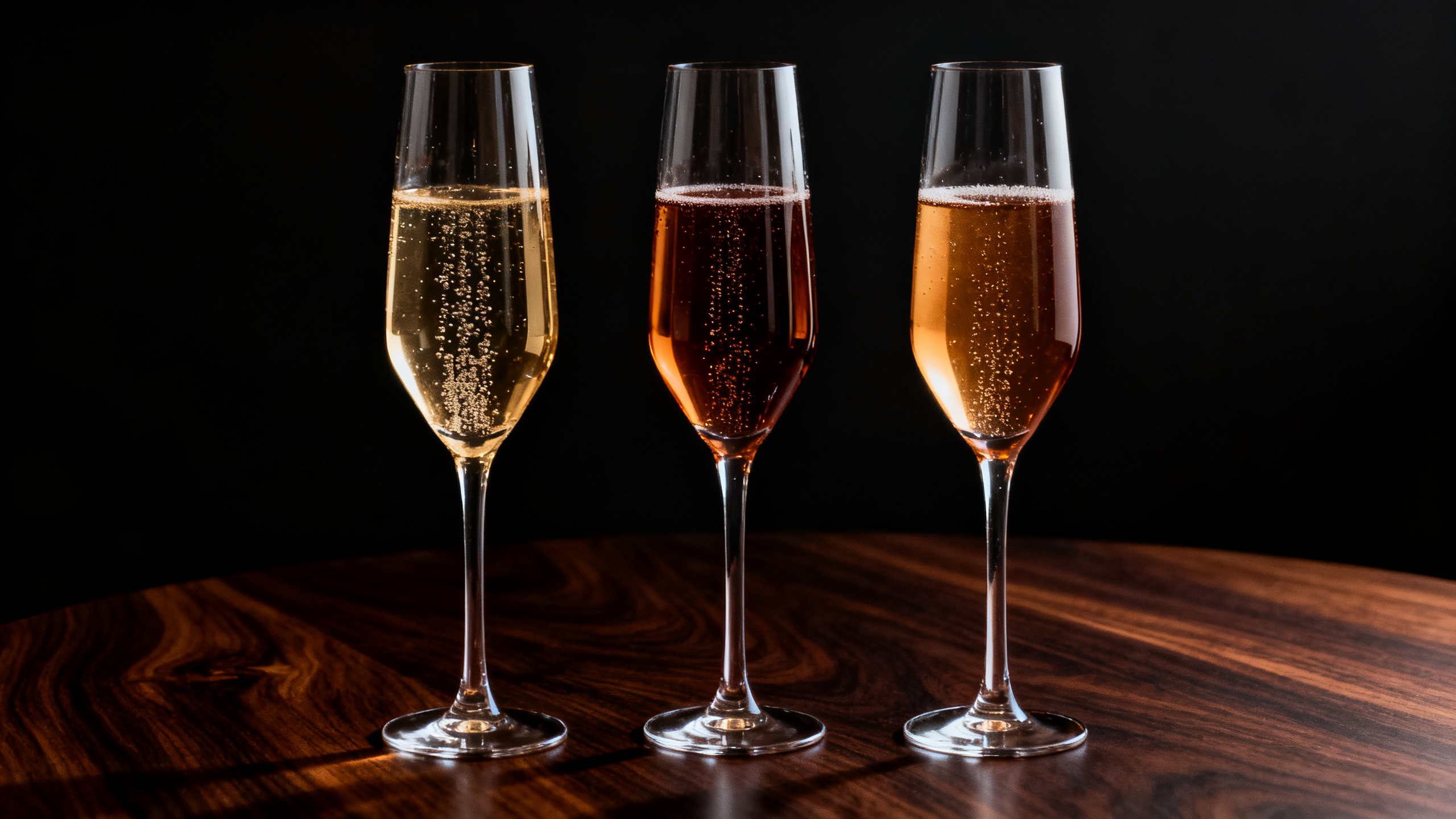Trois flûtes de champagne illustrant l'assemblage Chardonnay Pinot Noir Pinot Meunier