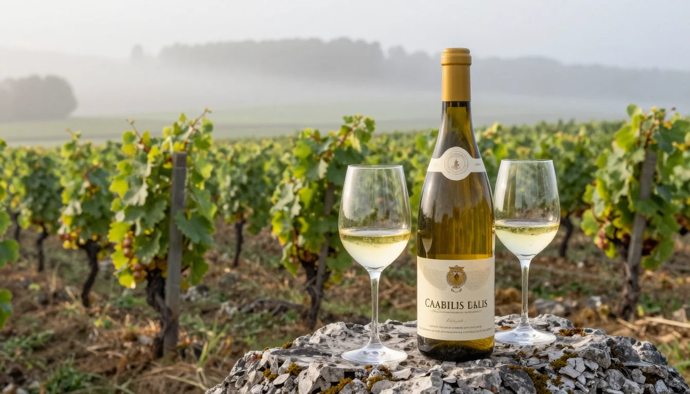 Verre de Chablis blanc avec reflets dorés