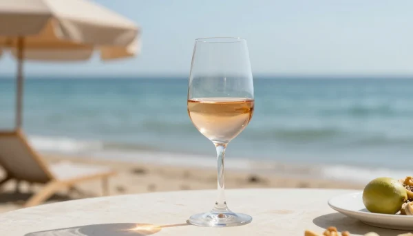 Verre de rosé de Provence pâle servi frais en bord de mer