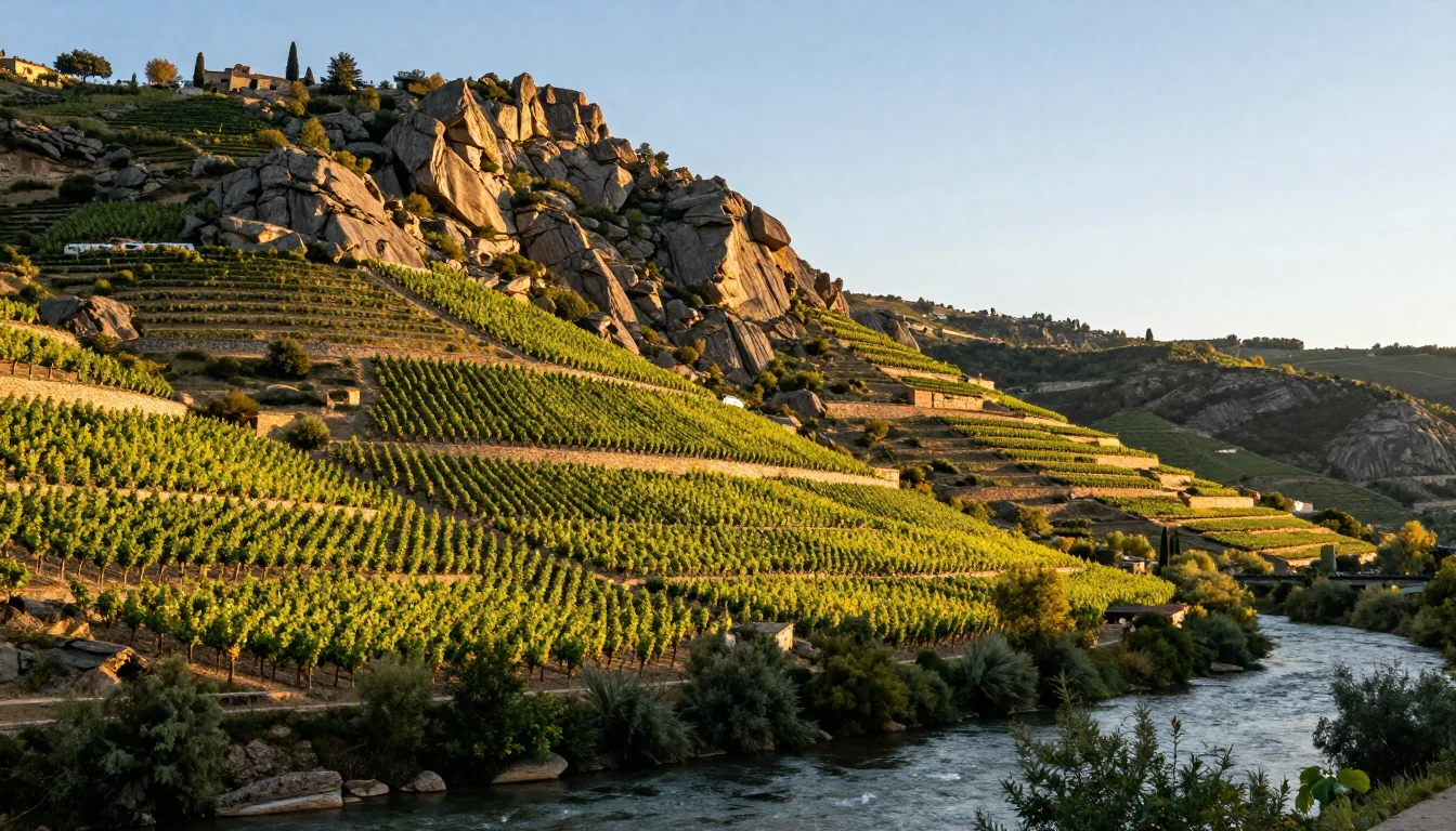 Vignoble de marsanne en terrasses dans la vallée du Rhône Nord