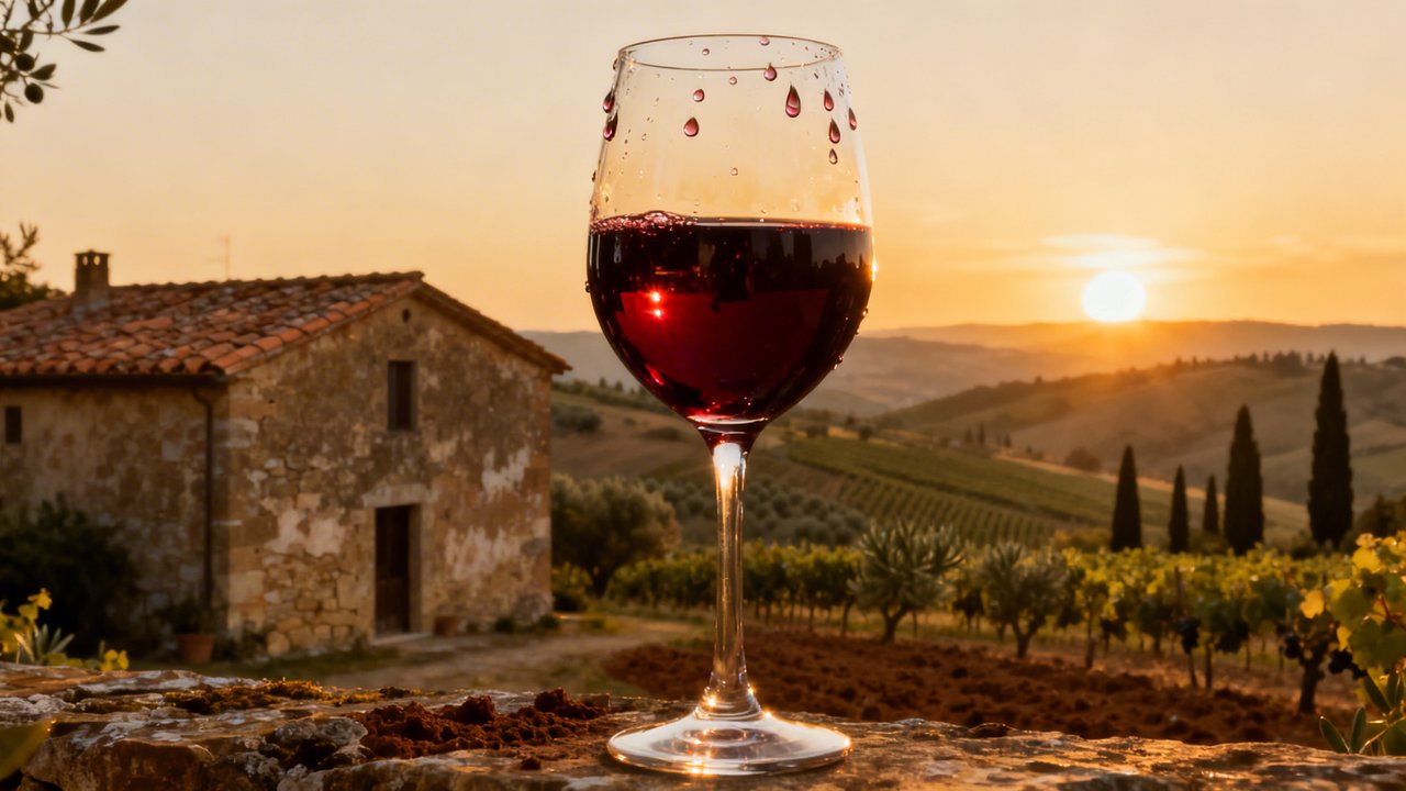 Paysage de vignobles du Chianti Classico en Toscane au coucher du soleil
