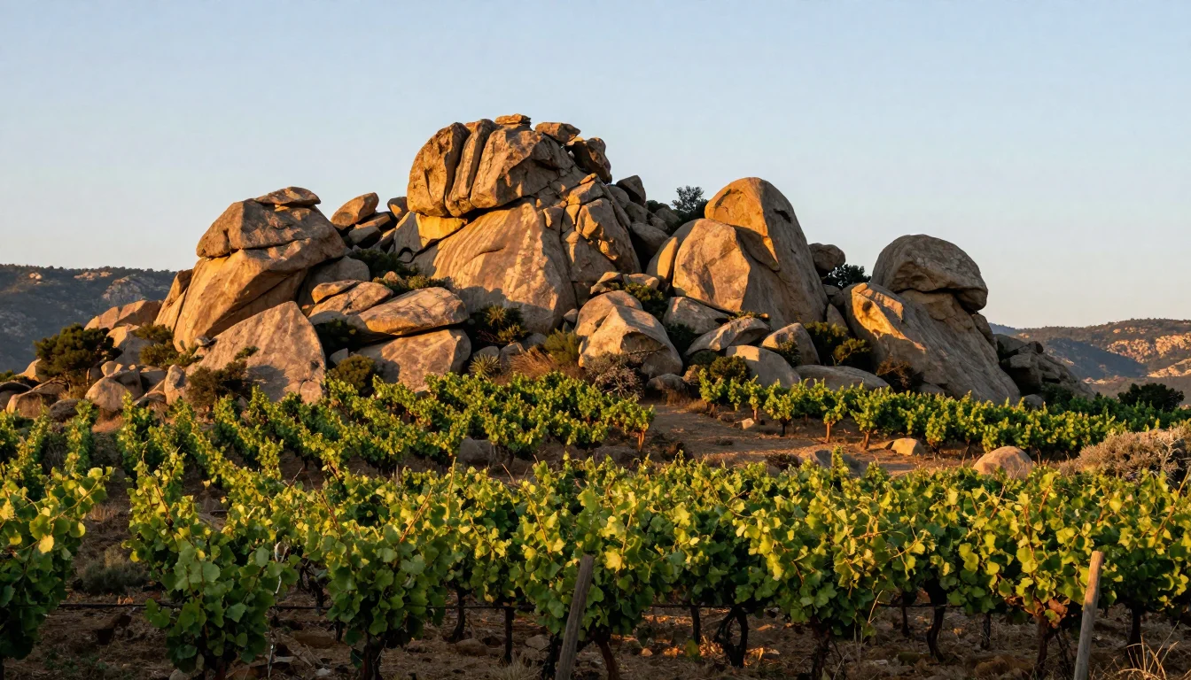 Paysage viticole de Sardaigne dans la région de Gallura avec vignes de vermentino