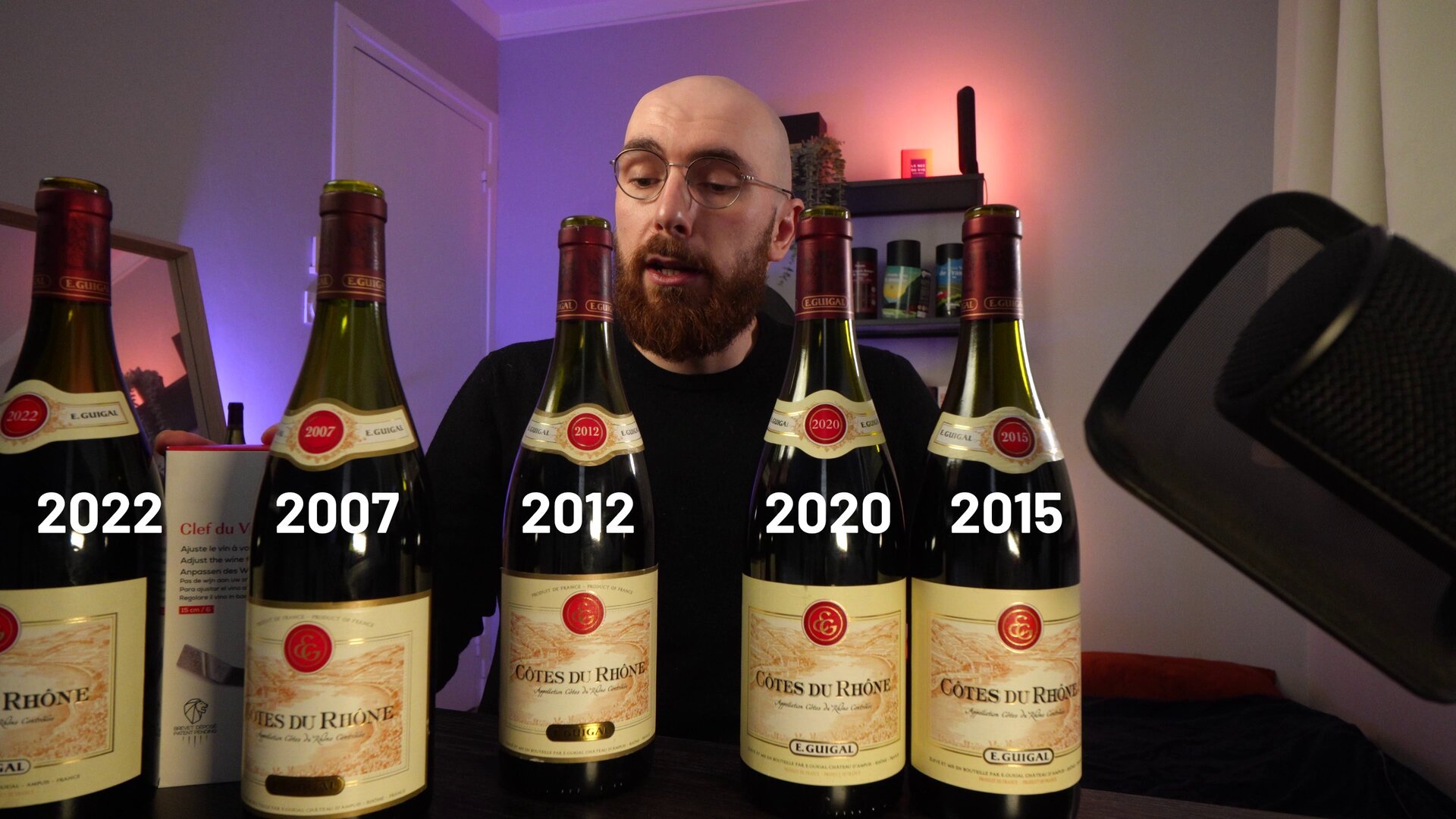 Test verticale Côtes du Rhône Guigal avec Clef du Vin Peugeot, trois millésimes alignés