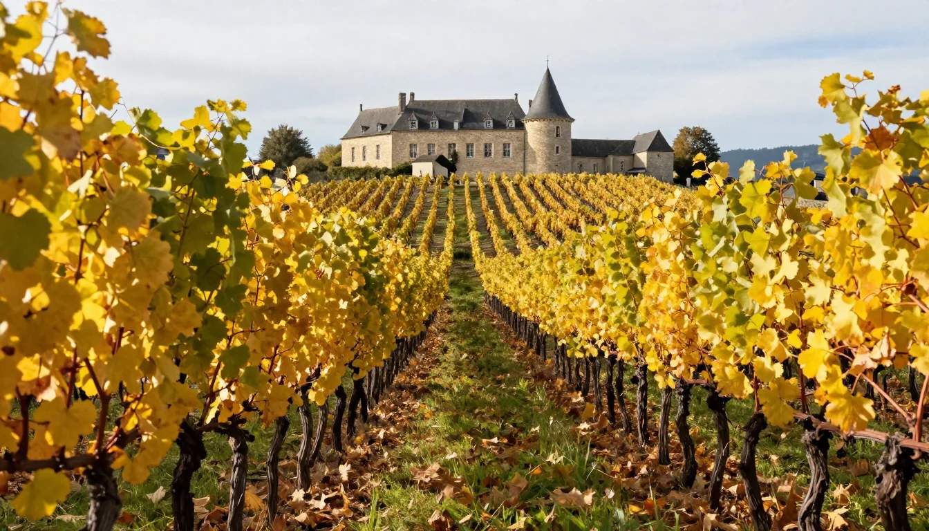 Vignoble de Meursault en C&ocirc;te de Beaune avec vue sur les coteaux calcaires