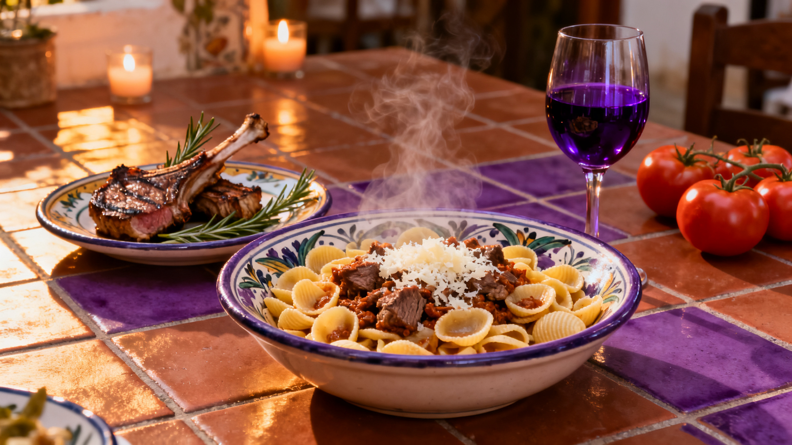 Orecchiette au ragù d'agneau accompagnées d'un verre de Negroamaro