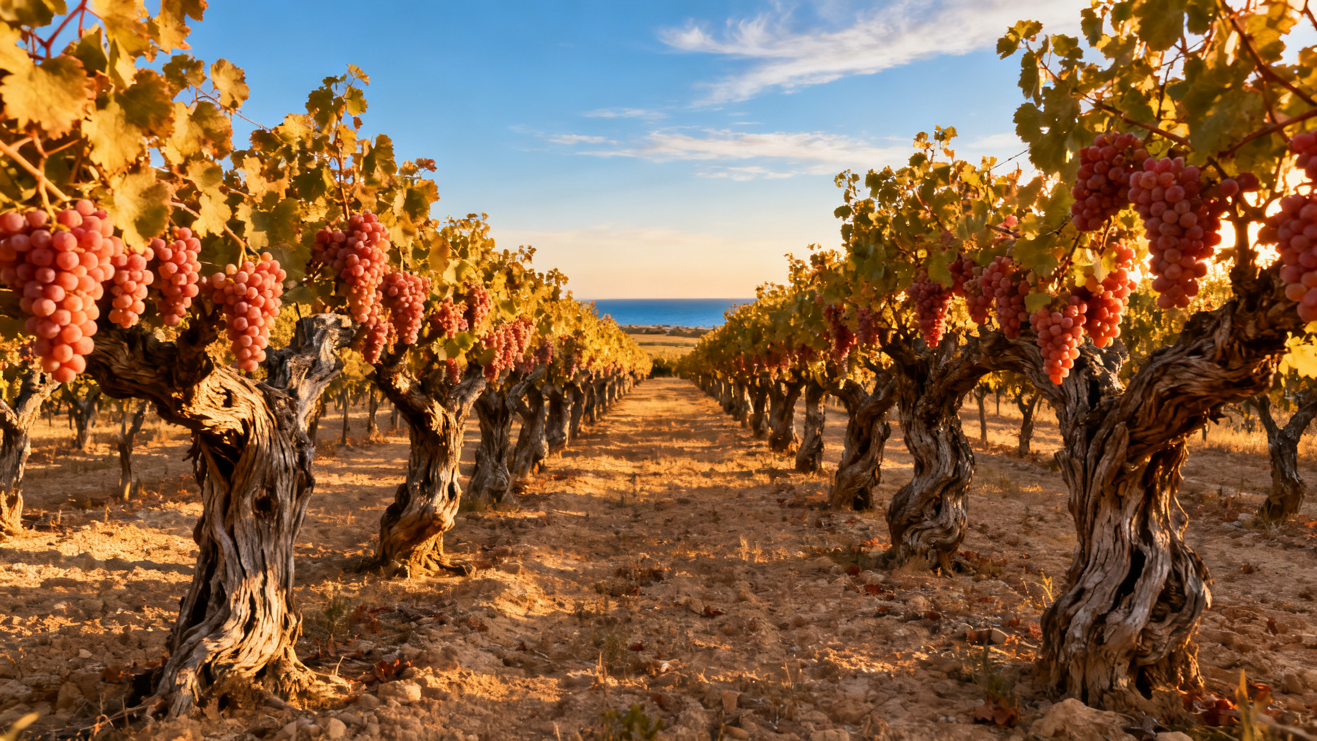 Vignoble Aramon dans les plaines du Languedoc - vieilles vignes en ete