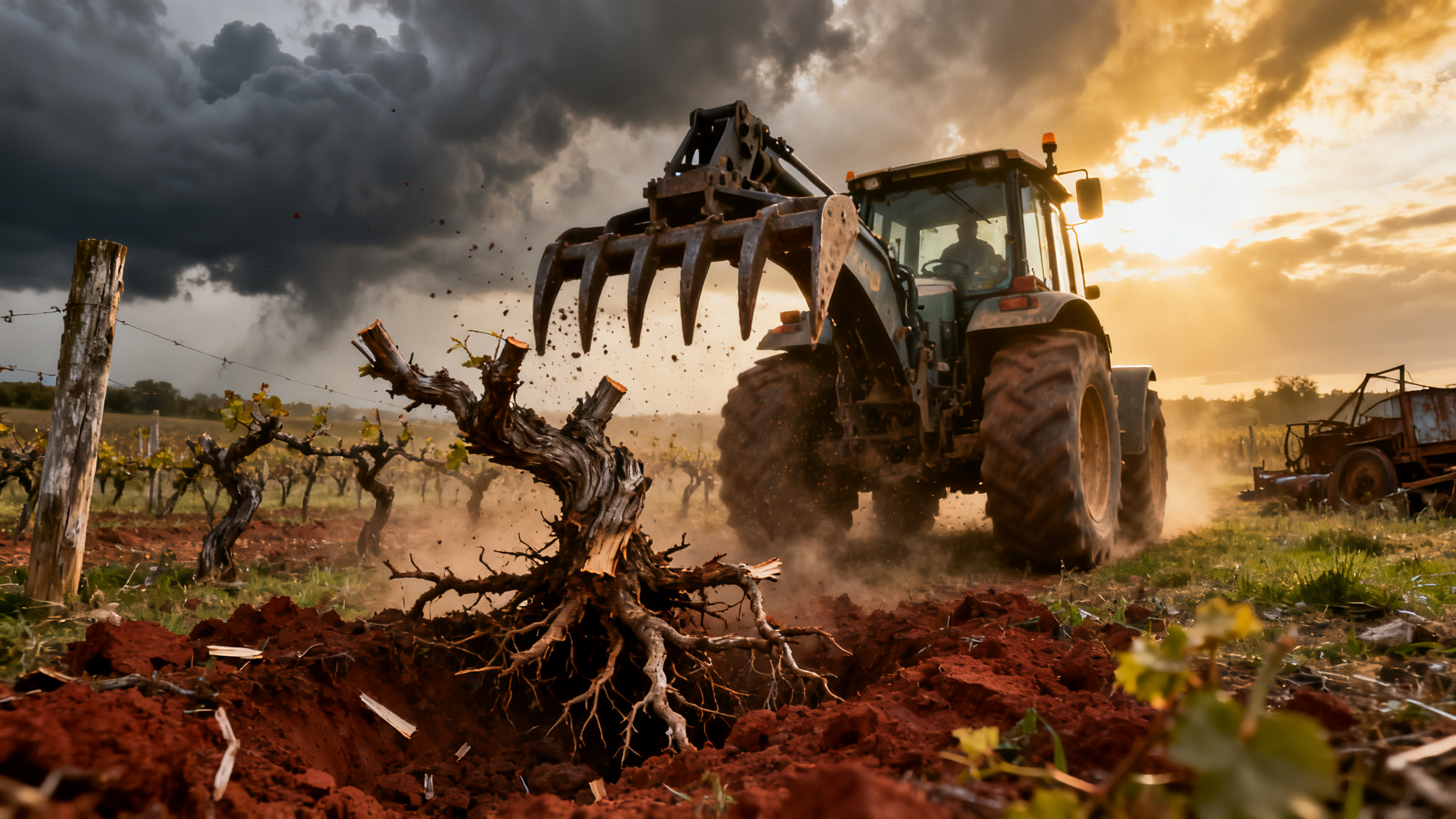 Tracteur arrachant des vignes programme FranceAgriMer 2026