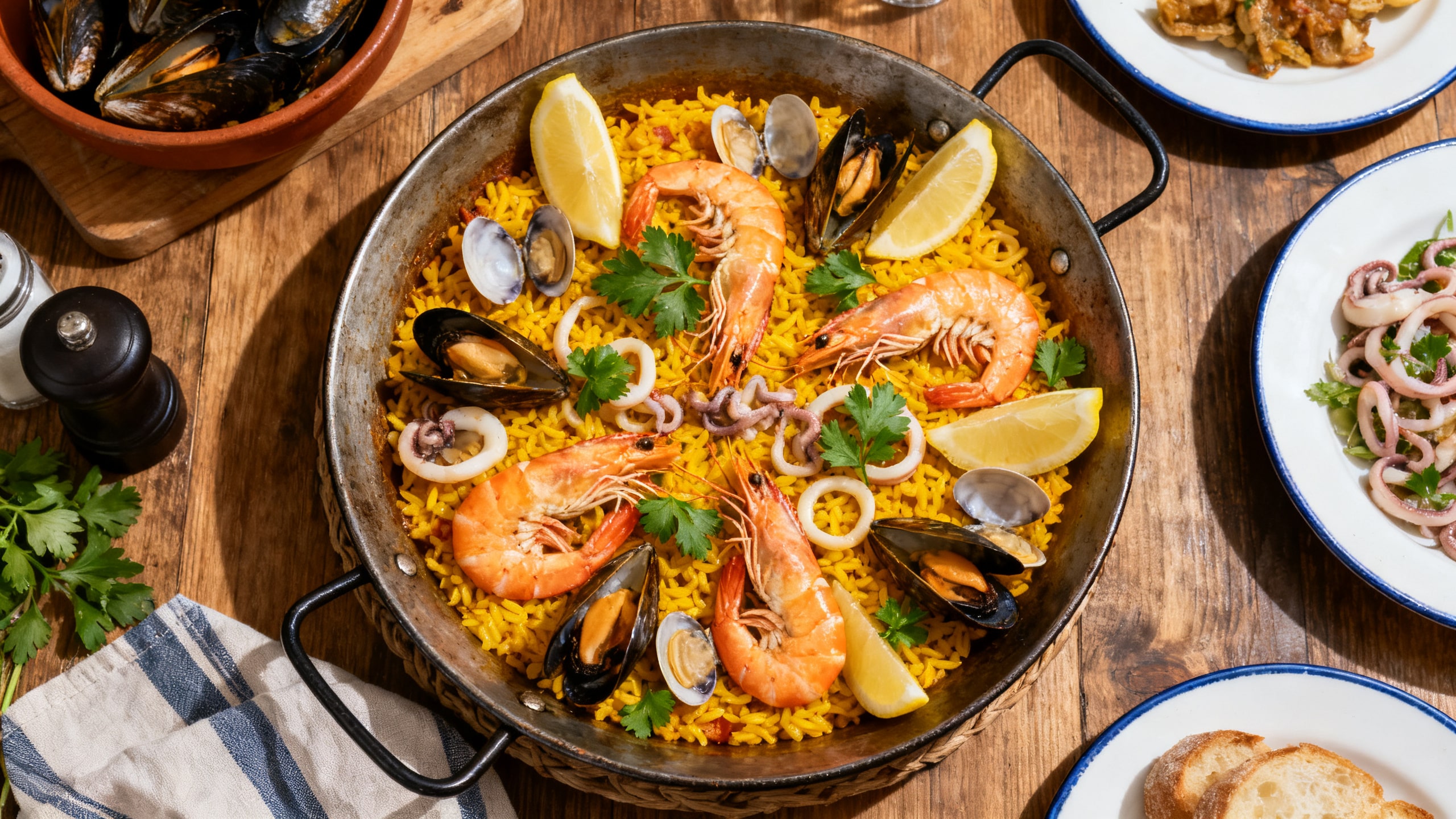 Riz aux fruits de mer espagnol, accord parfait avec la Garnacha Blanca