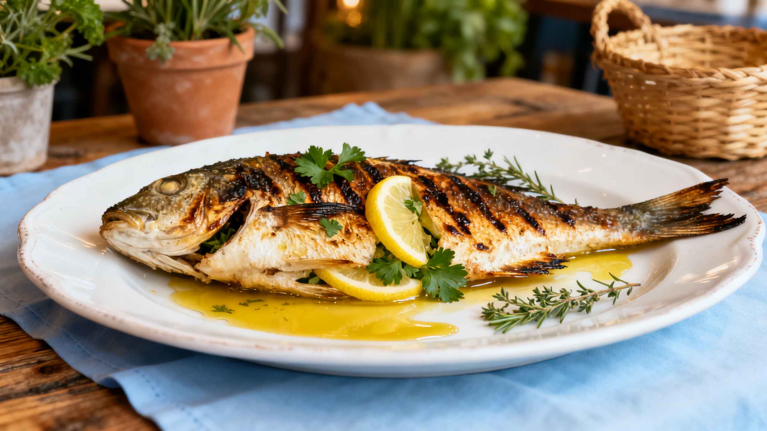 Poisson grillé et Assyrtiko