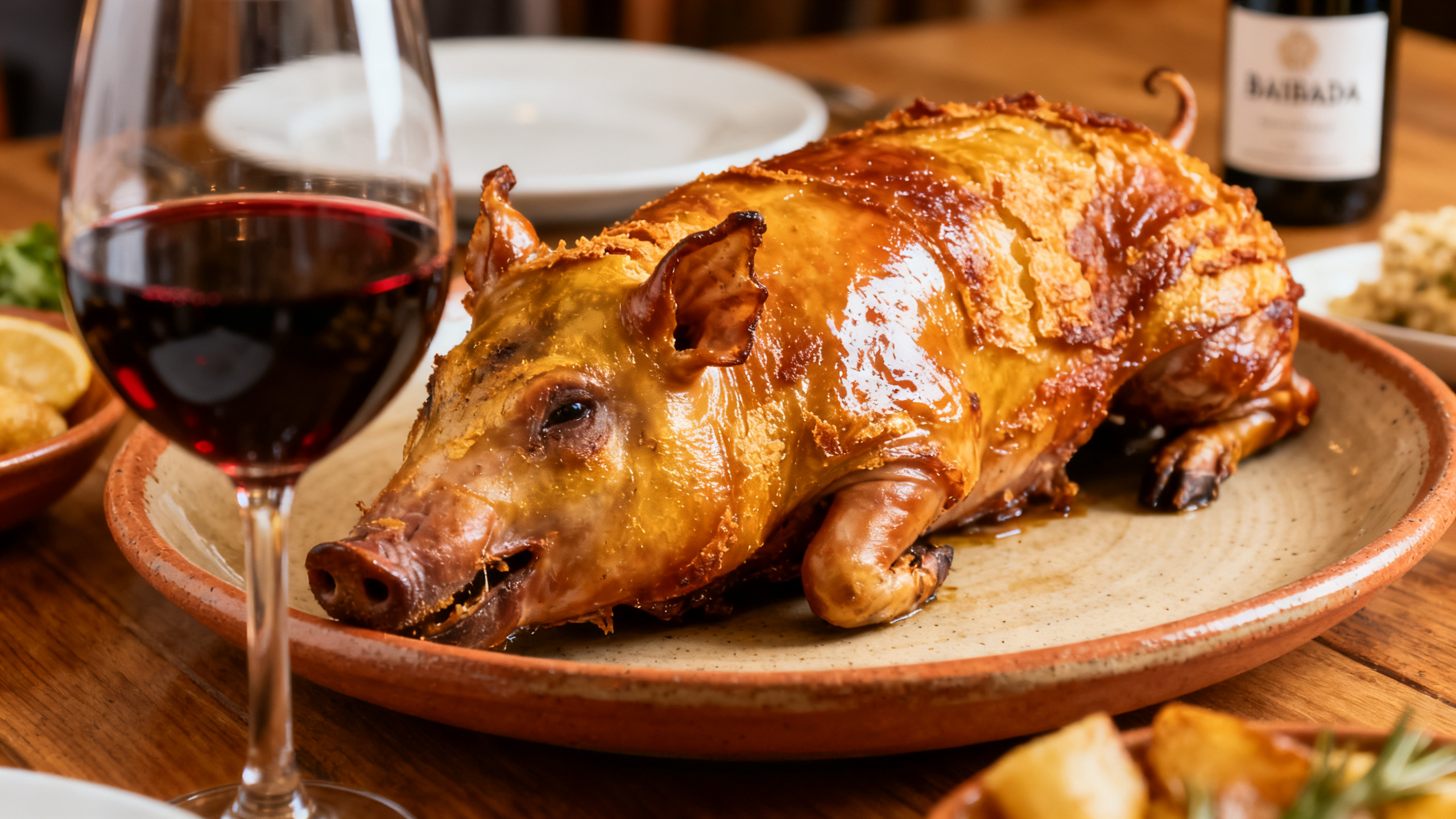 Accord classique du Baga avec le leitão, cochon de lait rôti de Bairrada