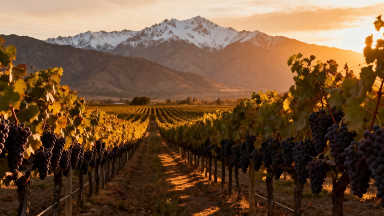 Vignobles de Carménère dans la Colchagua Valley au Chili avec les Andes en arrière-plan