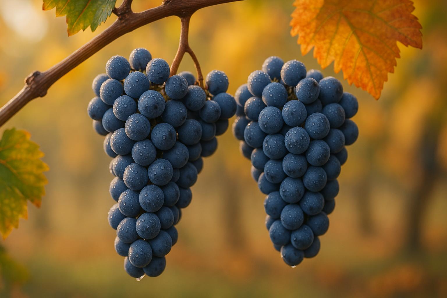 Grappes mûres de Cabernet Sauvignon au Médoc, Bordeaux, prêtes pour les vendanges