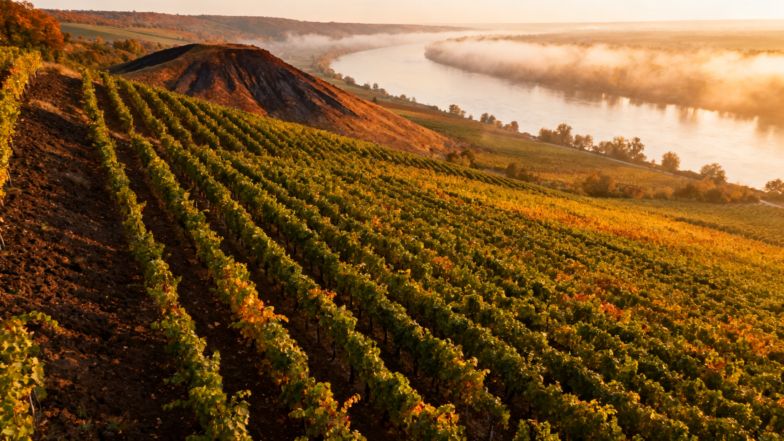Vignoble de Furmint sur les collines volcaniques de Tokaj, Hongrie