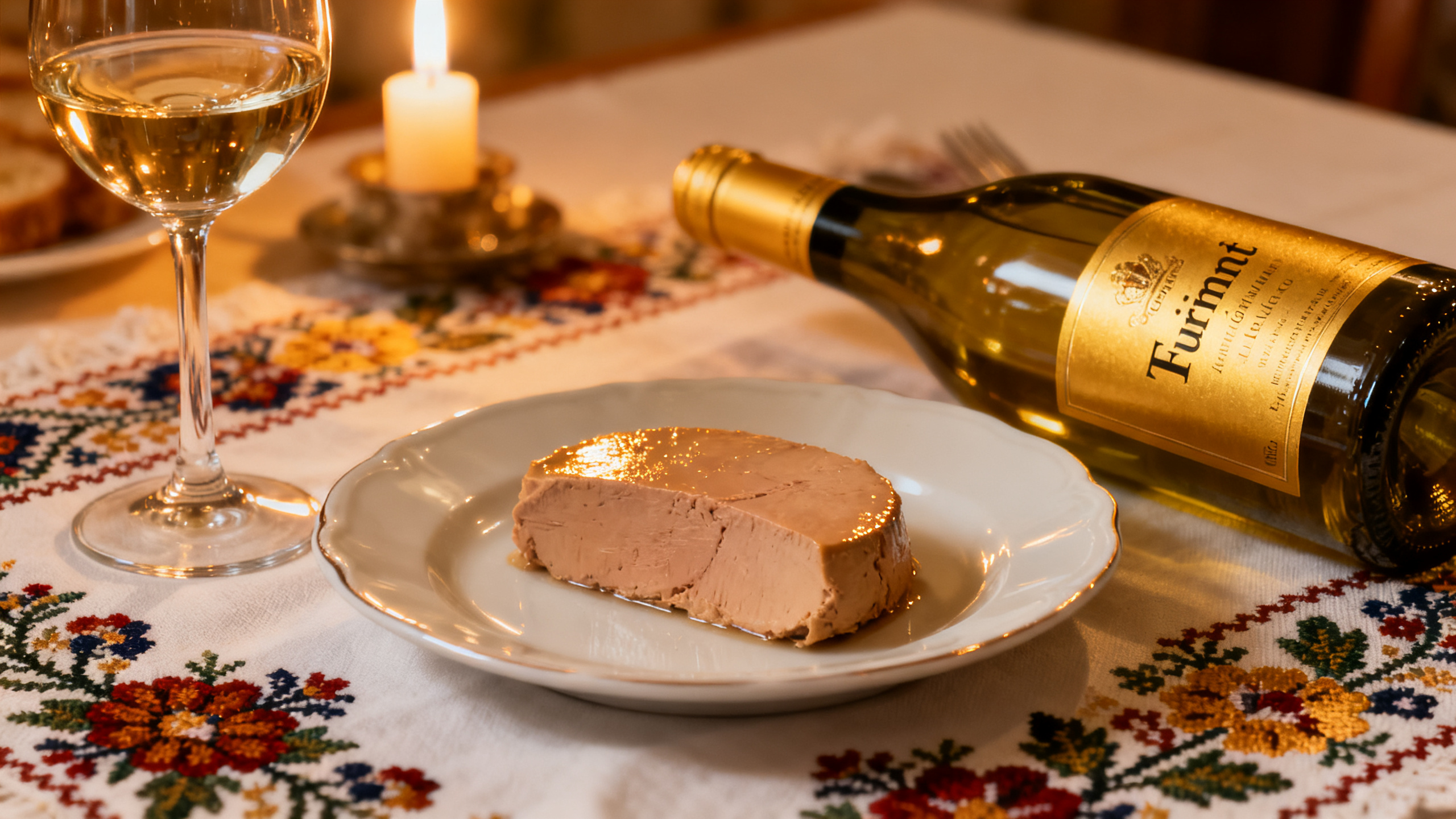 Table hongroise gastronomique avec accord foie gras et Tokaji, art de table traditionnel