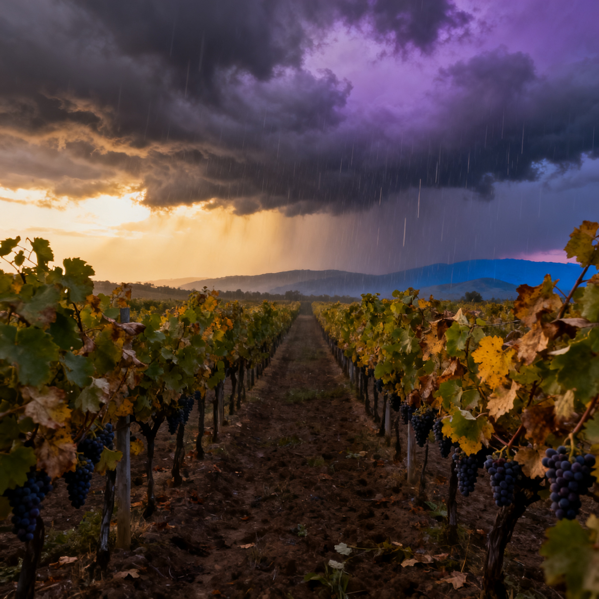 Vignoble français au crépuscule symbolisant le déclin de la production mondiale de vin en 2025