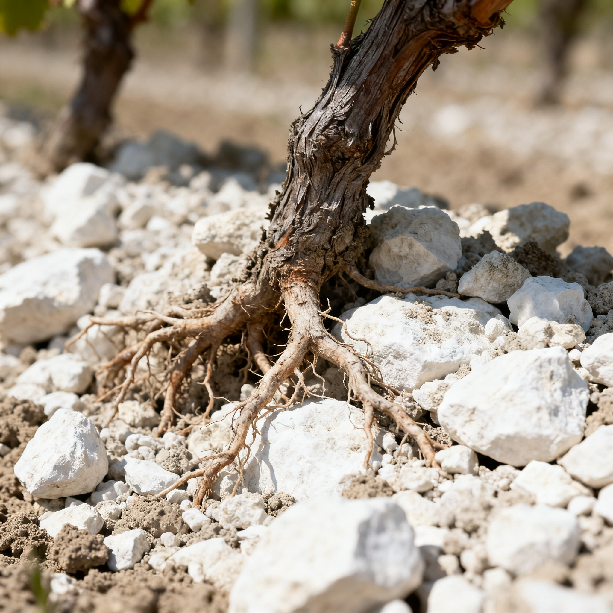 Sol calcaire argilo-calcaire de Saint-Émilion avec racines de vigne, terroir unique des primeurs 2025