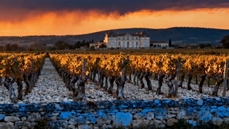 Lafite Rothschild 2025 : le dernier des cuves en bois, noté 98-100/100 en primeurs Vignoble Château Lafite Rothschild à Pauillac, rangées de Cabernet Sauvignon, paysage du Médoc