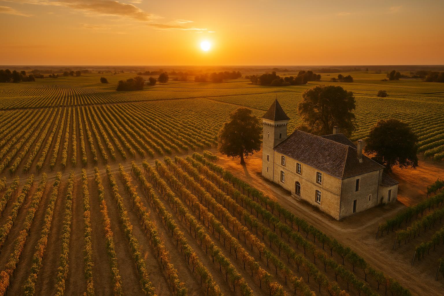 Vignoble de Pomerol vu du ciel lors de la sécheresse de lété 2025