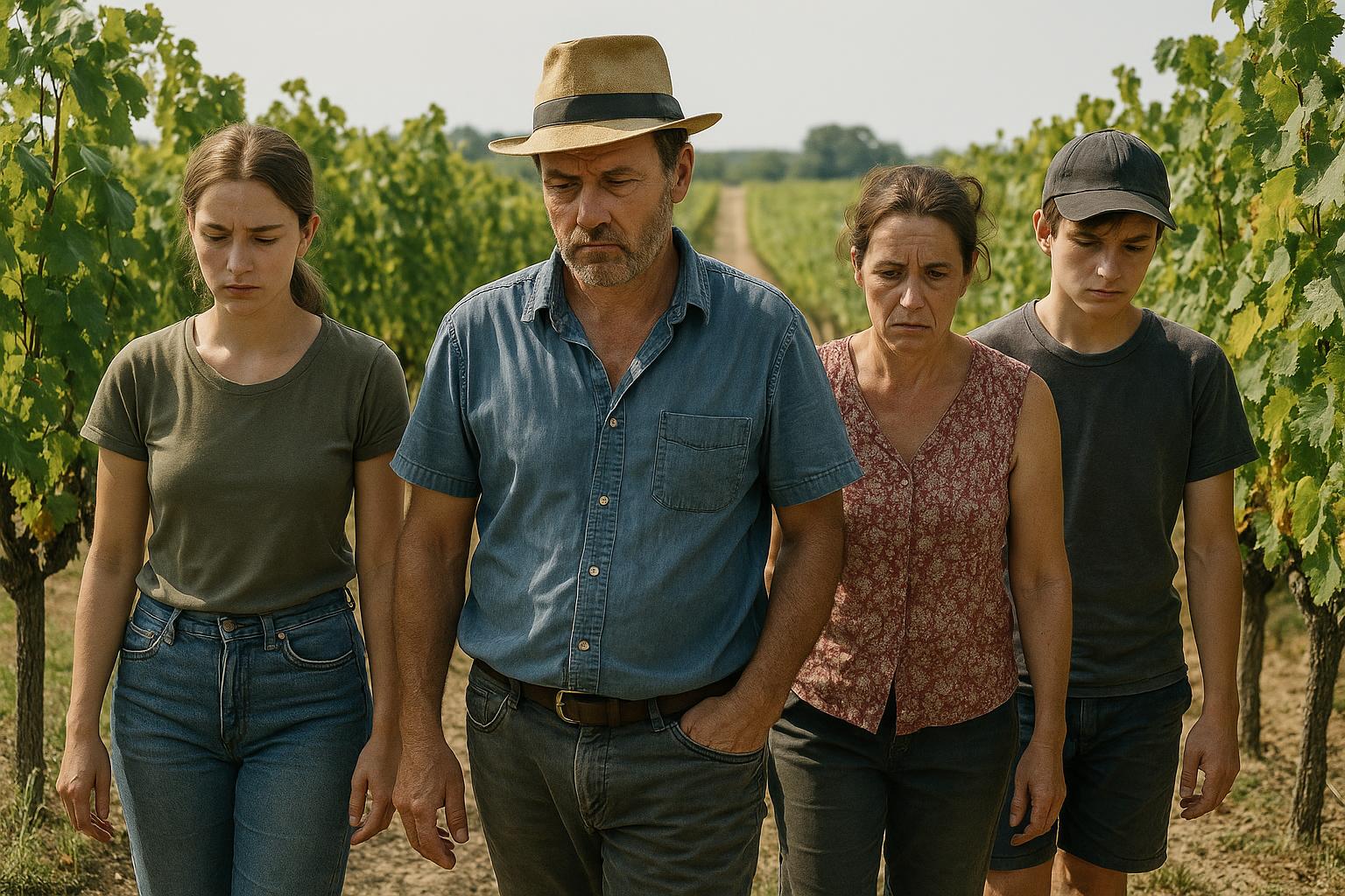 Famille de vignerons dans les vignes de Pomerol — adaptation au changement climatique