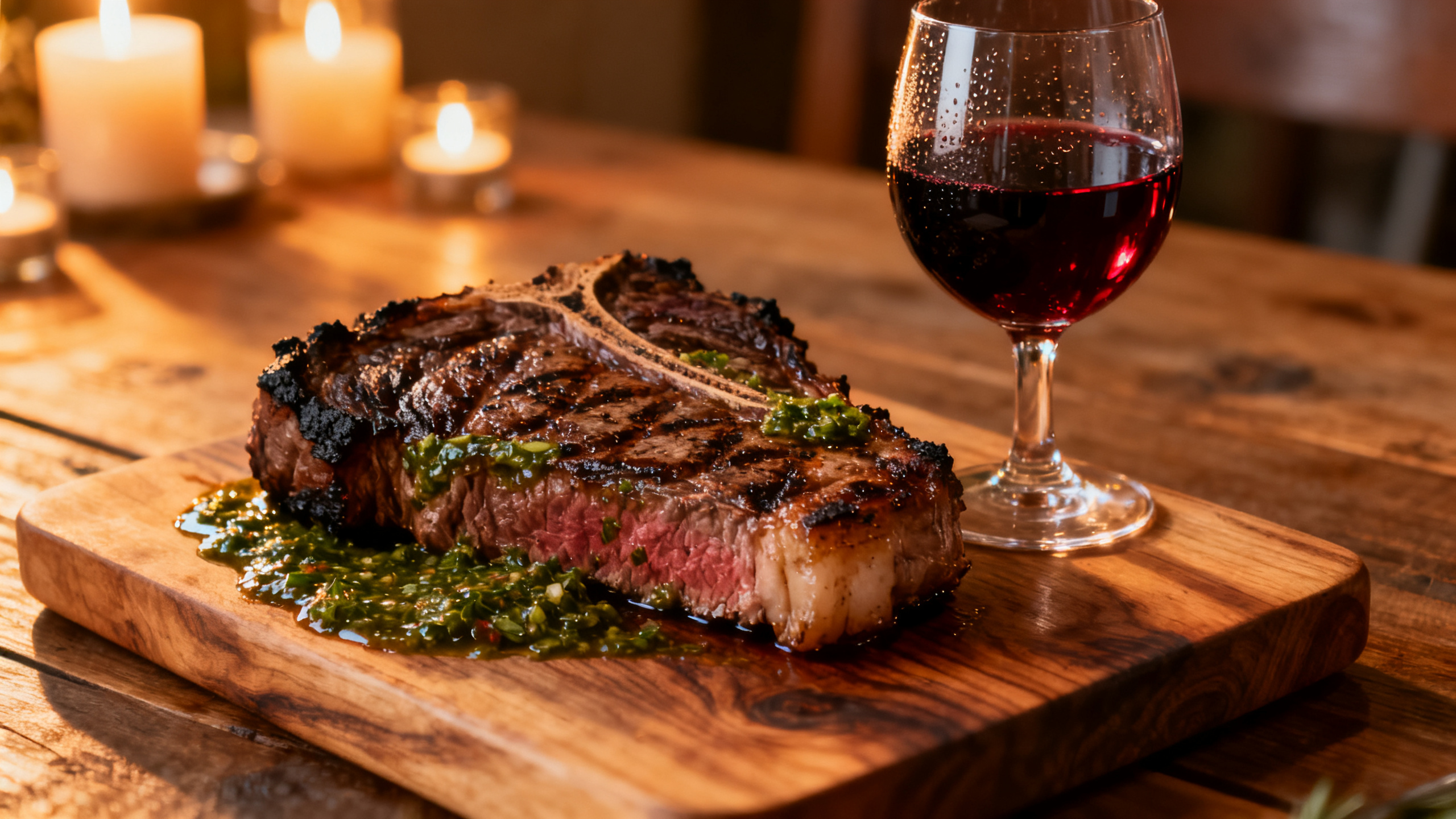 Asado argentin avec bife de chorizo, chimichurri et verre de Malbec