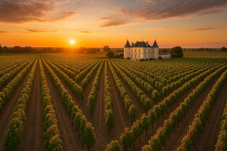 Mouton Rothschild 2025 : 99-100 chez James Suckling — le rival de Lafite pour la perfection Vue aérienne du Château Mouton Rothschild et ses vignobles de Cabernet Sauvignon à Pauillac