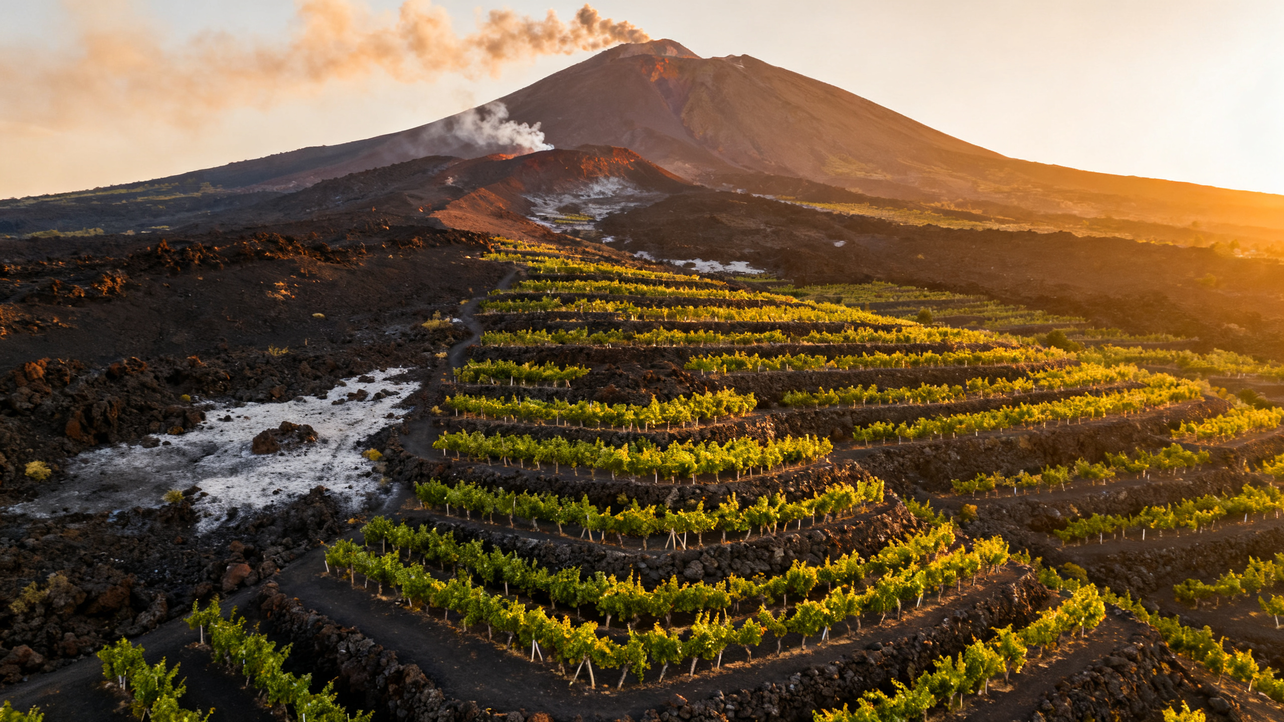 Vignobles en terrasses sur les pentes de l Etna, Sicile, région viticole Etna DOC
