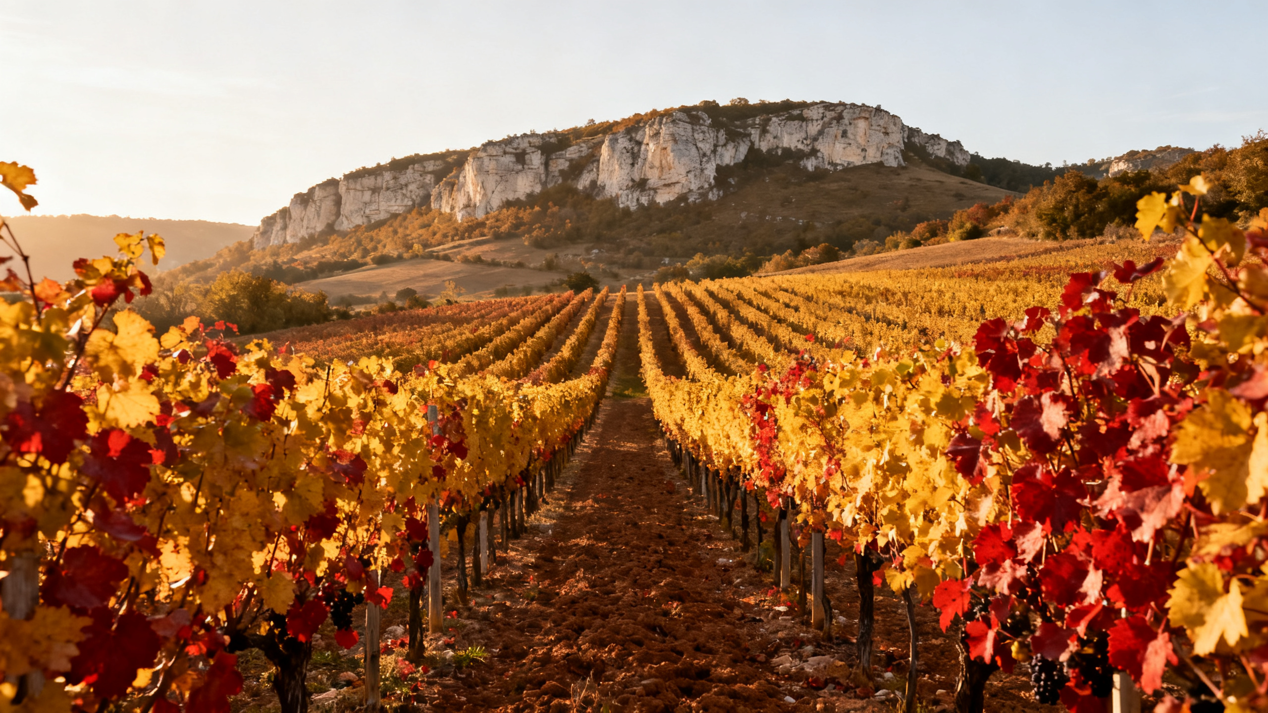 Vignoble de Malbec dans la vallee du Lot a Cahors en automne