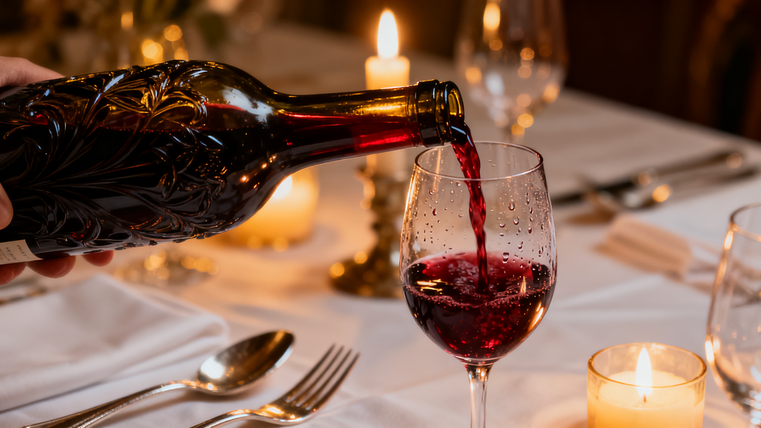 Verre de vin rouge servi à la température idéale, service au restaurant
