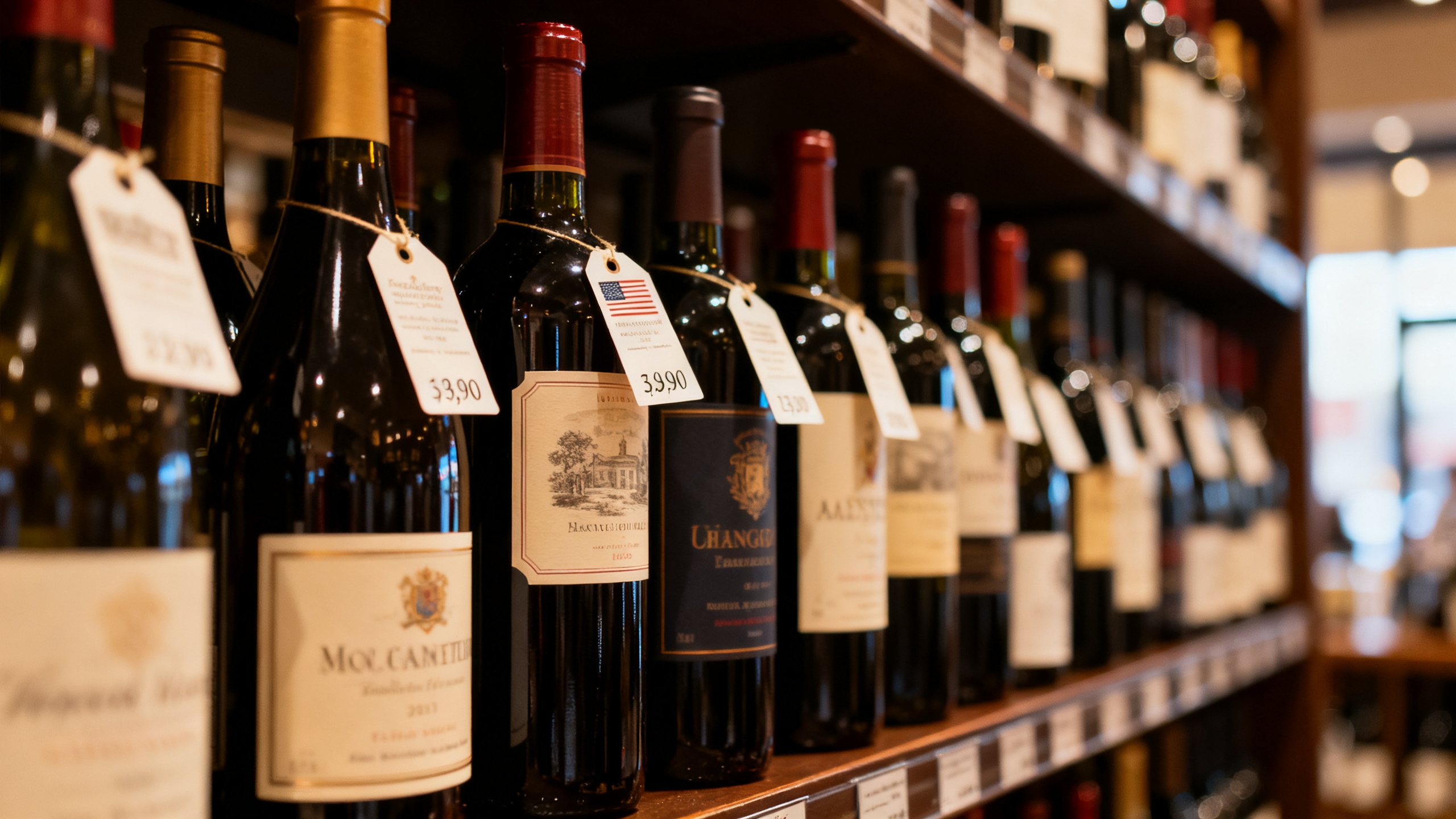 Rayons de bouteilles de vin dans un caviste américain haut de gamme