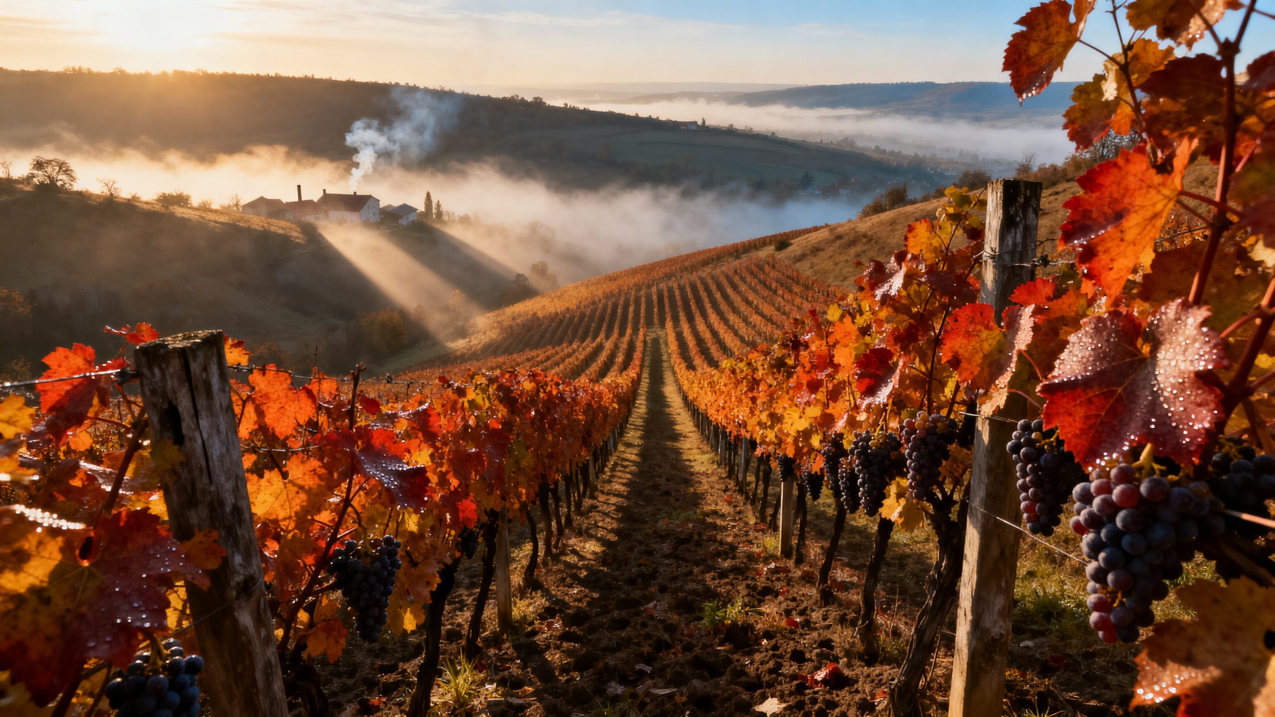 Vignobles de la région de Tokaj en Hongrie lors de la vendange automnale