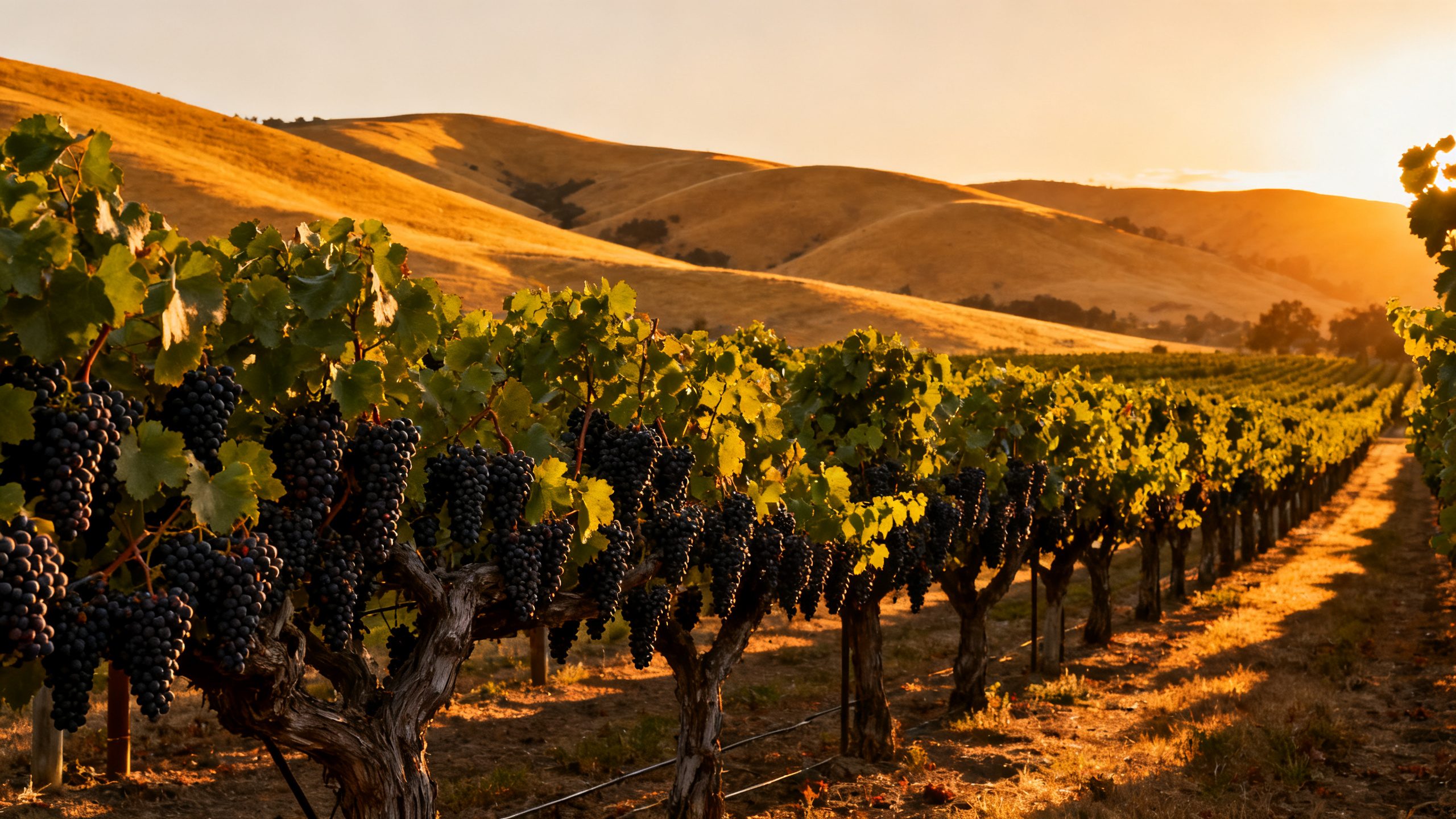 Vignoble de vieilles vignes Zinfandel au coucher du soleil dans la Dry Creek Valley à Sonoma en Californie
