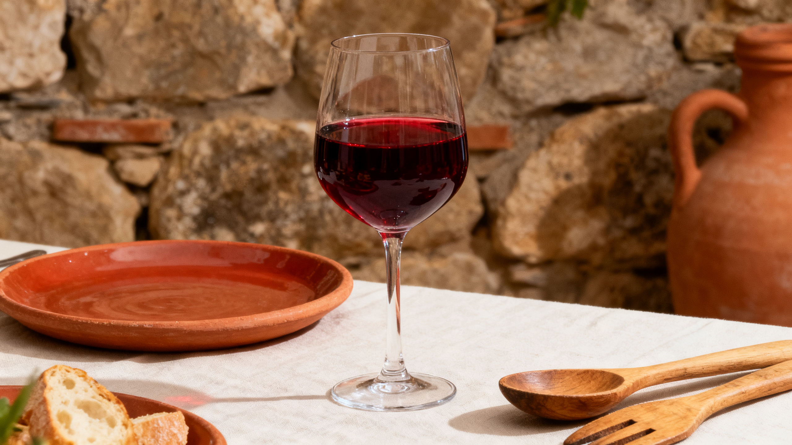 Verre de Montepulciano d'Abruzzo DOC, vin rouge intense des Abruzzes, Italie