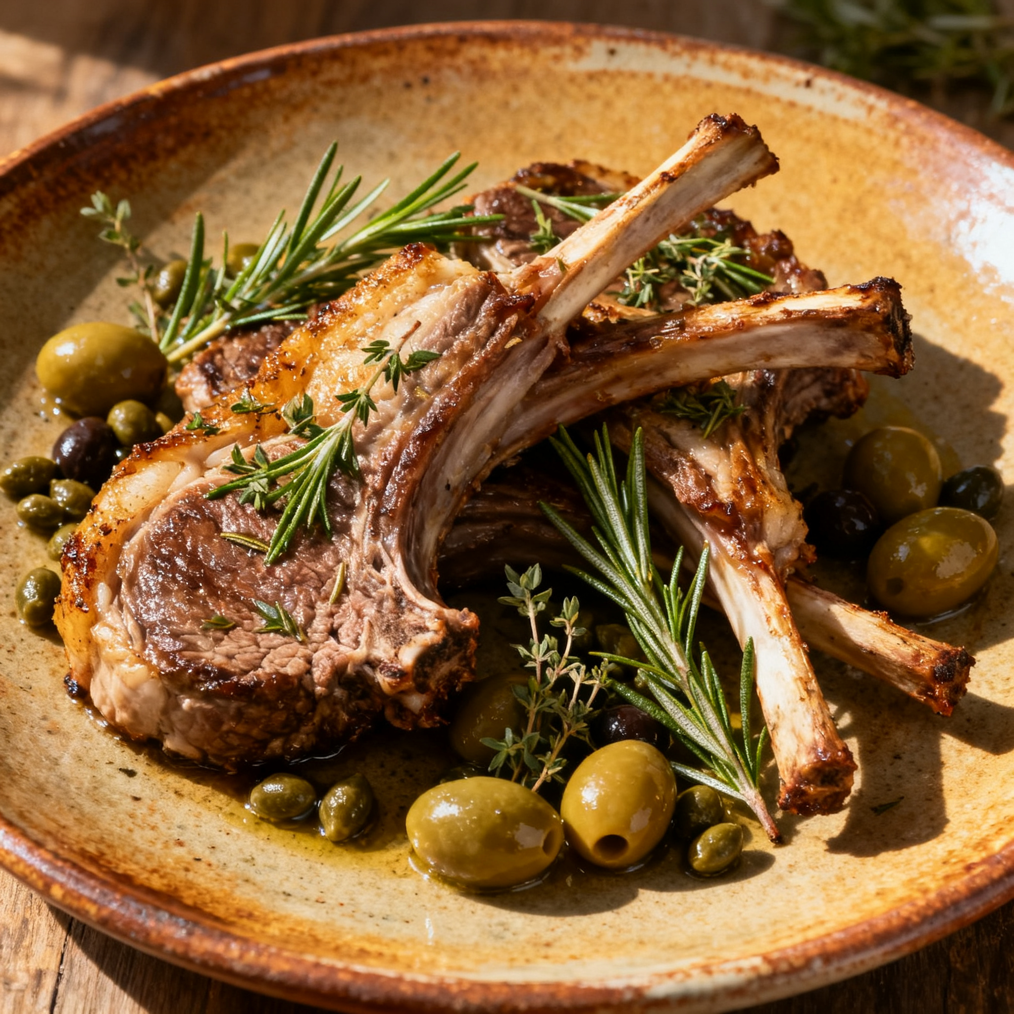Agneau rôti aux herbes de Sicile avec câpres et olives