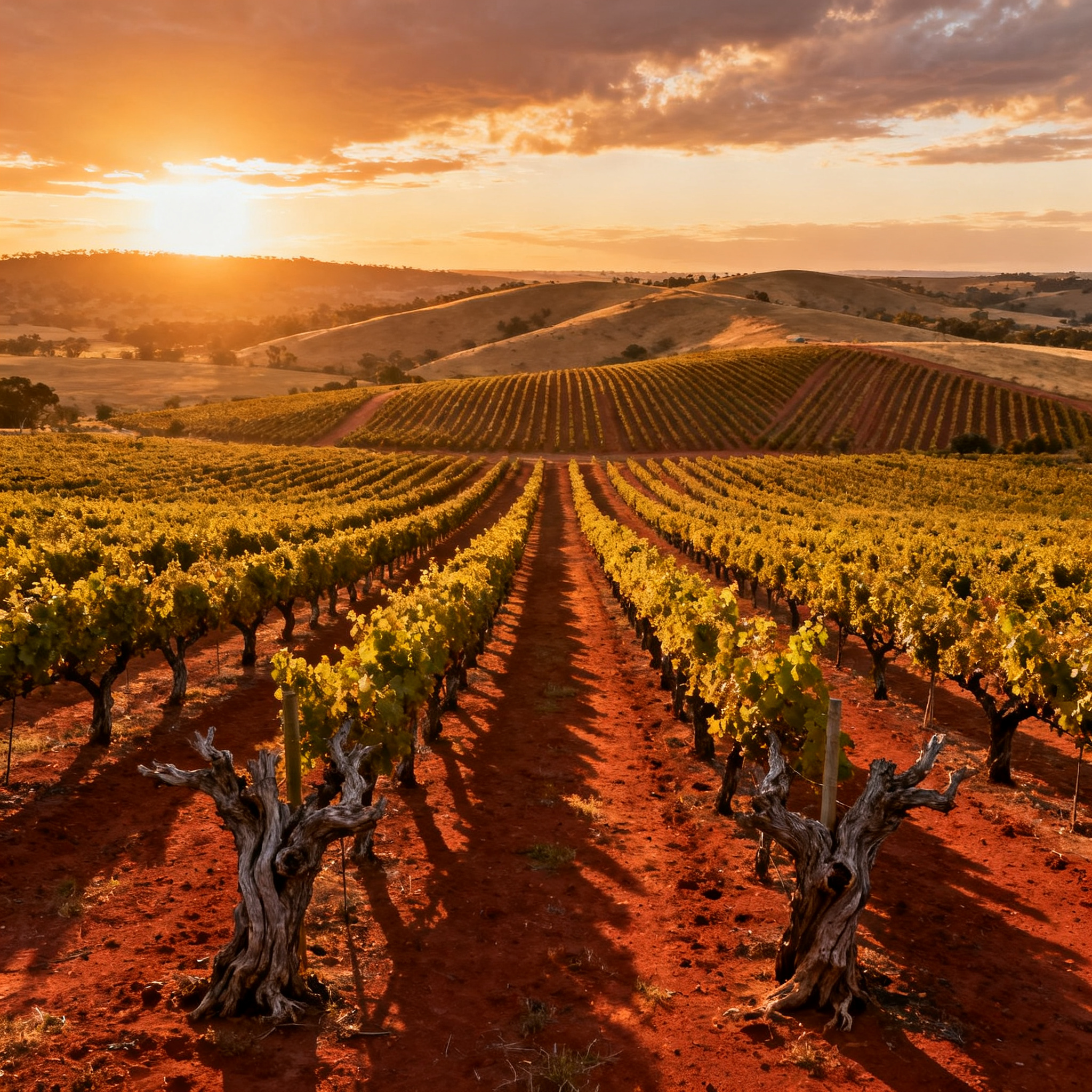 Vignobles de la Barossa Valley au coucher de soleil, Australie-Méridionale