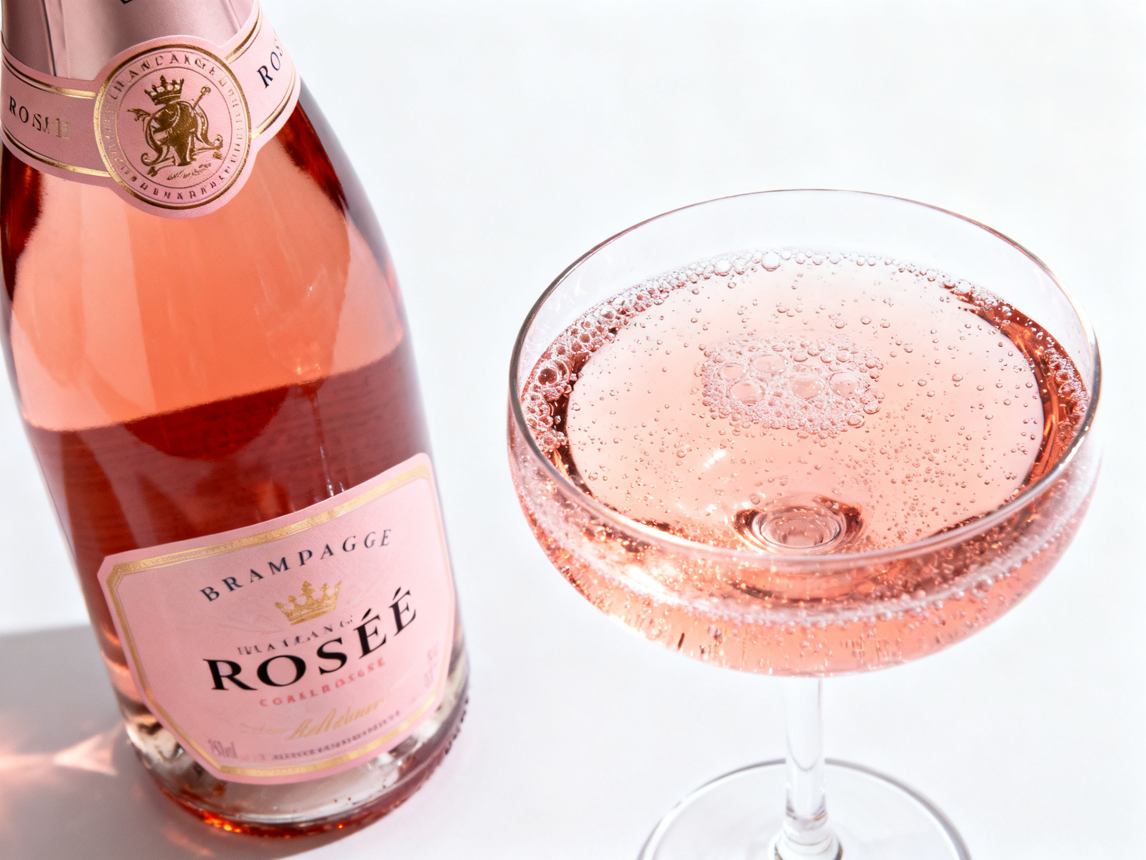 Bouteille de Champagne rosé millésimé et verre élégant