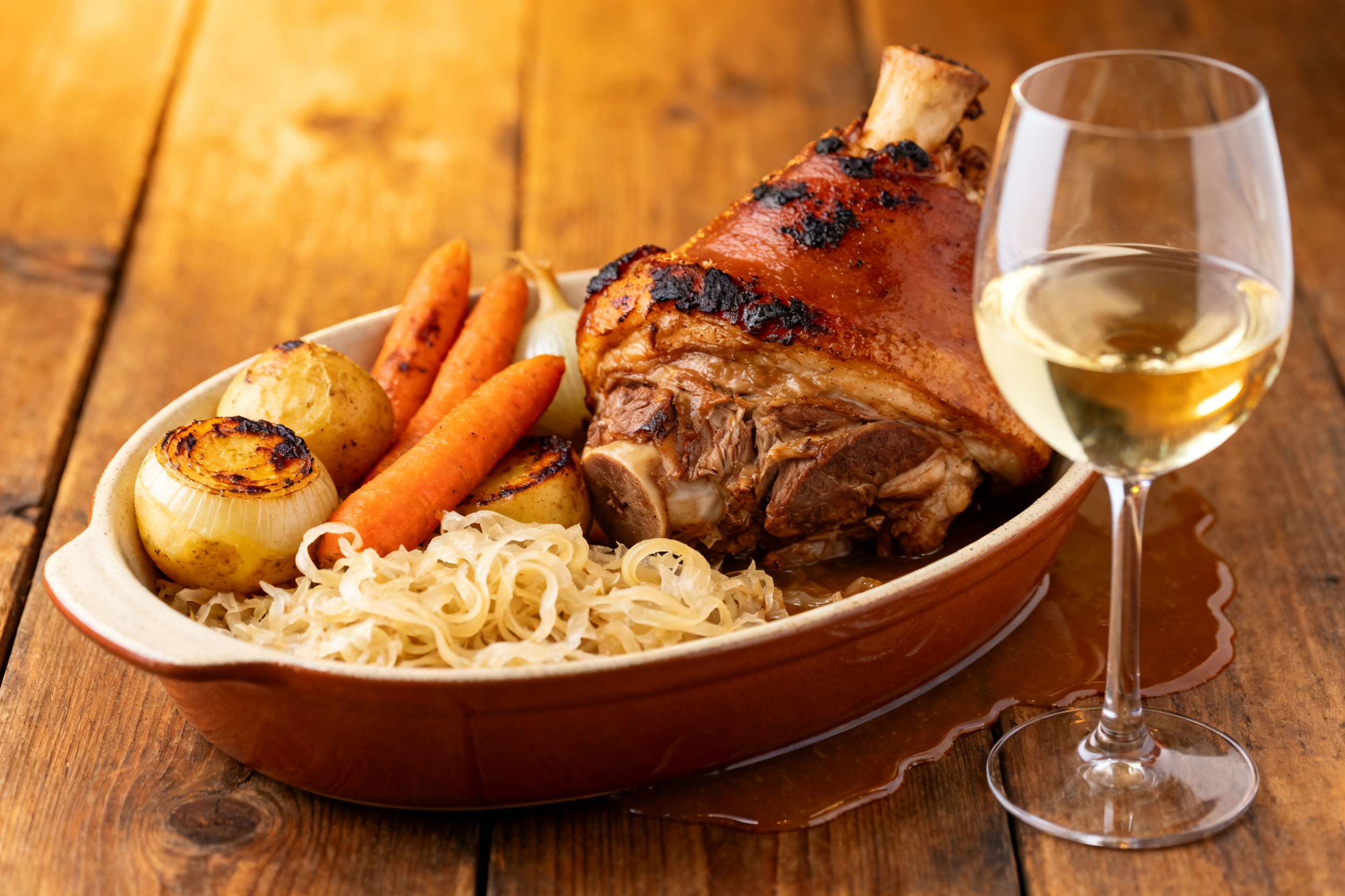 Choucroute garnie avec charcuterie, accord parfait avec le Riesling sec d'Alsace et d'Allemagne