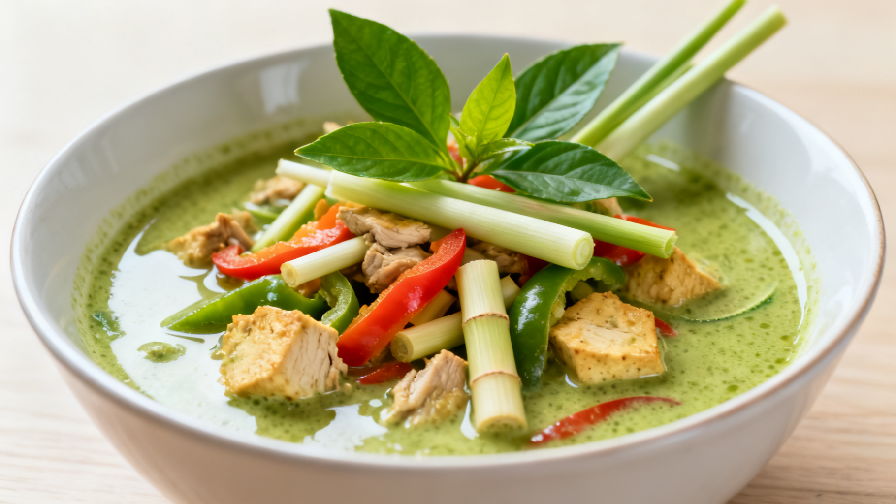 Cuisine thaïlandaise curry vert, accord avec Colombard aromatique blanc
