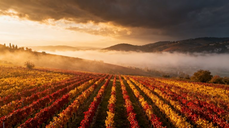 Corvina : guide complet du cépage de l'Amarone et du Valpolicella Vignoble Valpolicella en automne dans les collines de Vérone - cépage Corvina
