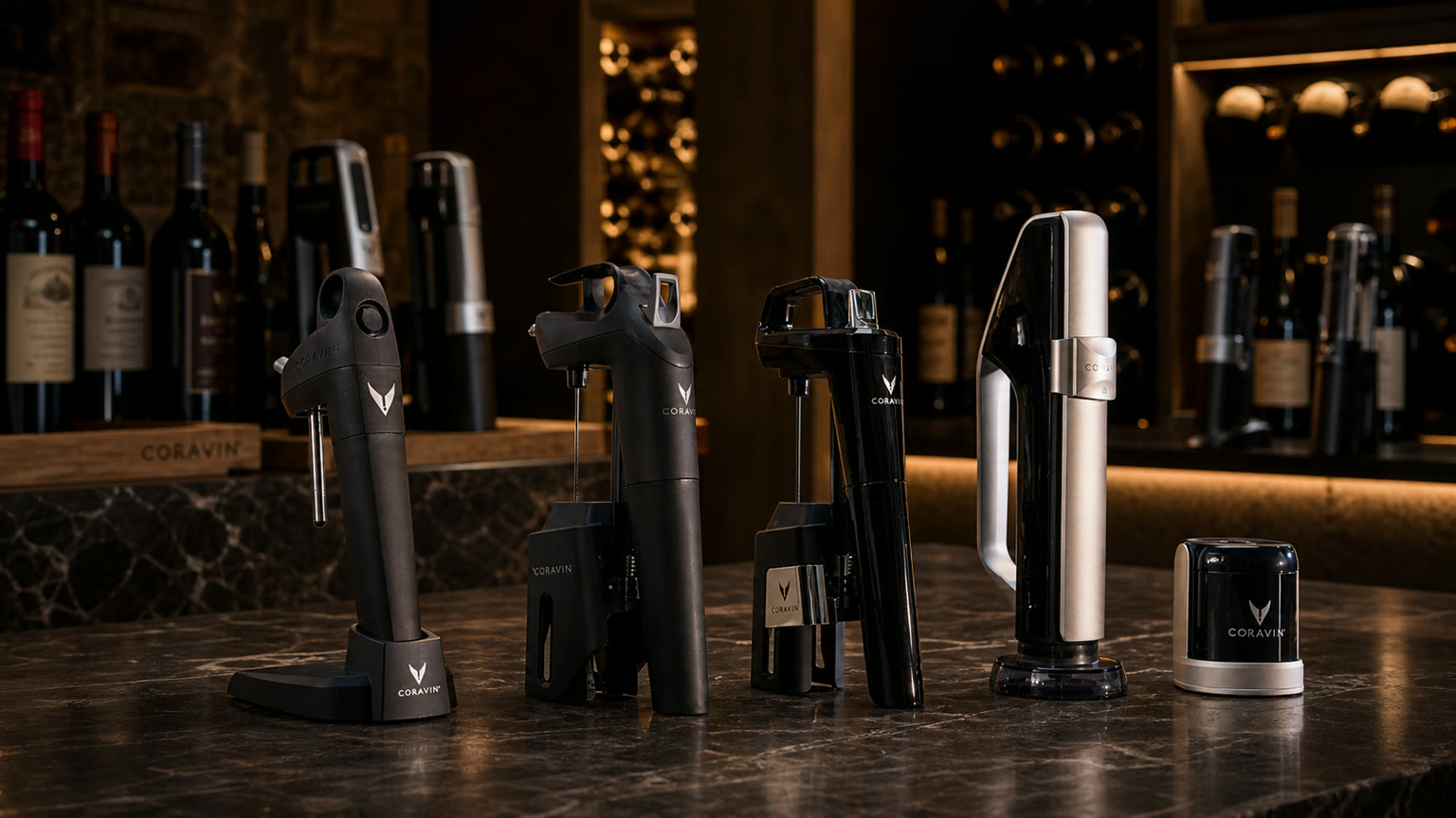 Systèmes Coravin dans une cave à vin