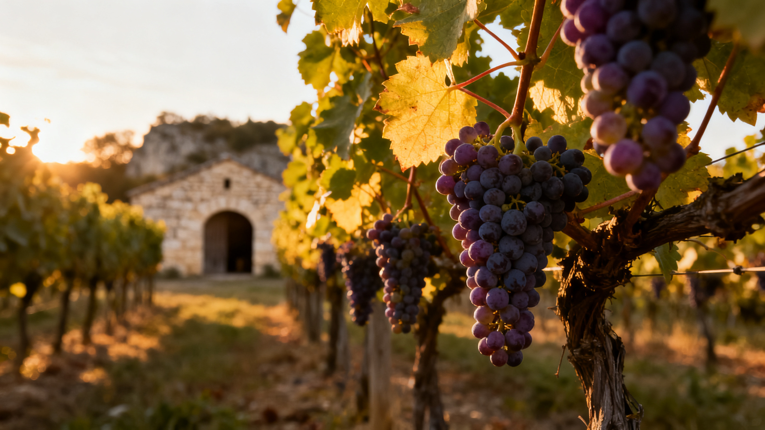 Vignoble de Cabernet Franc dans la Vallée de la Loire au coucher du soleil