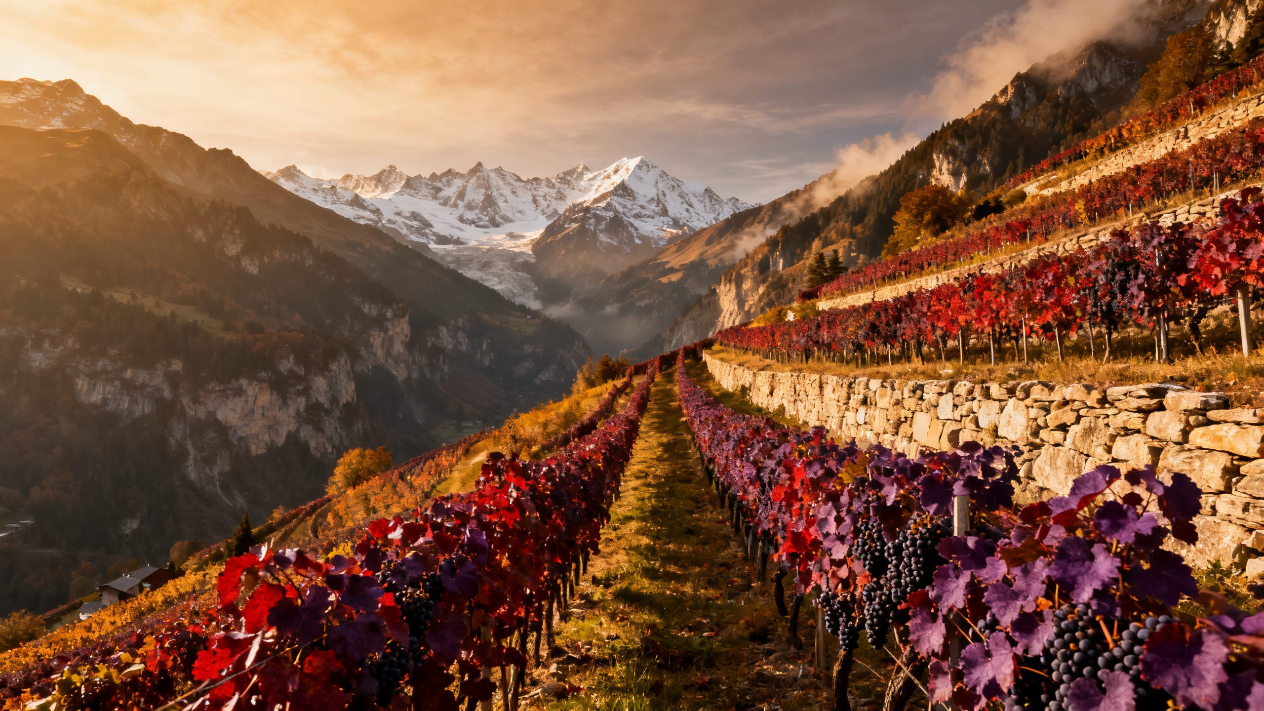 Vignoble de Mondeuse Noire sur les pentes alpines de la Savoie
