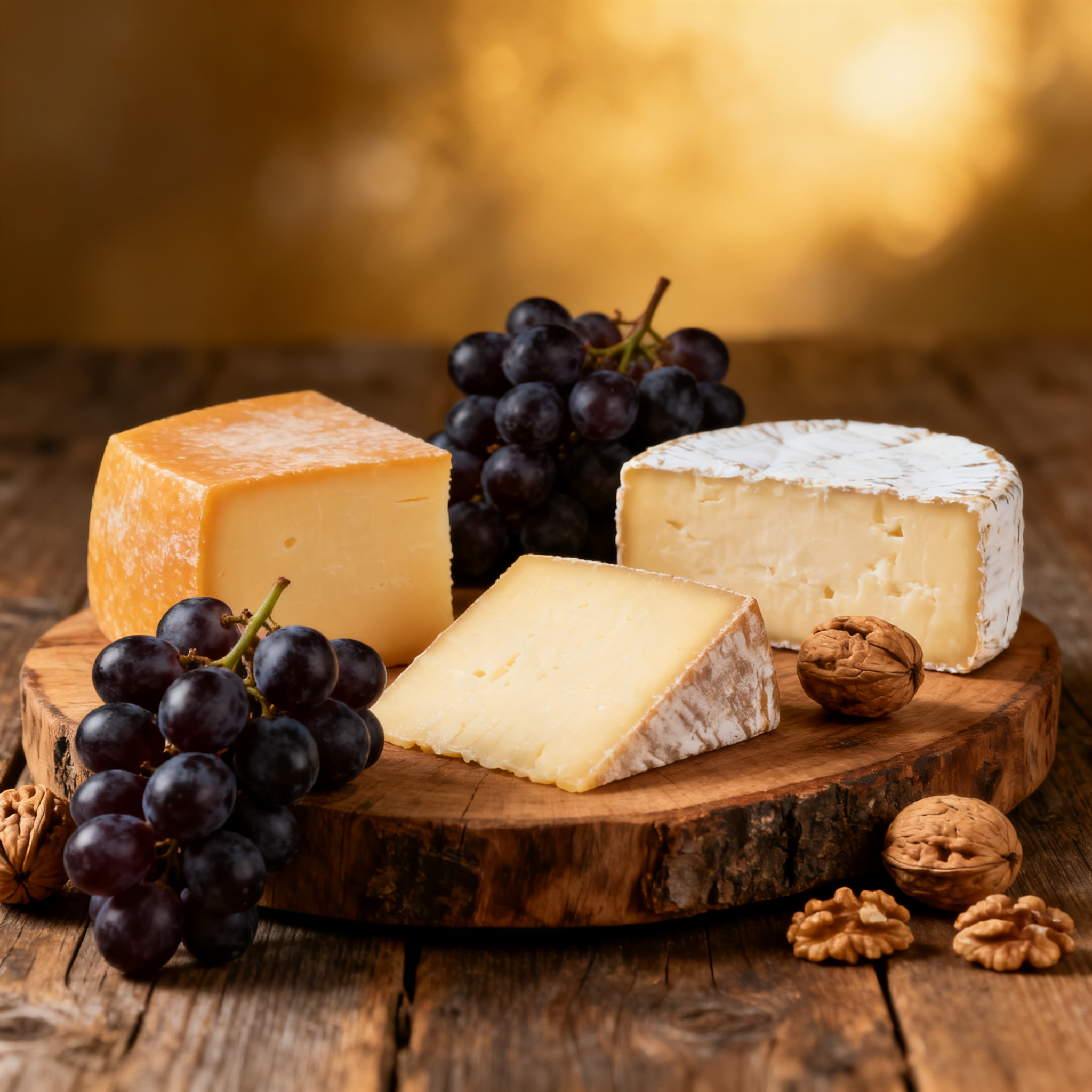 Sélection de fromages affinés Comté Manchego sur planche bois