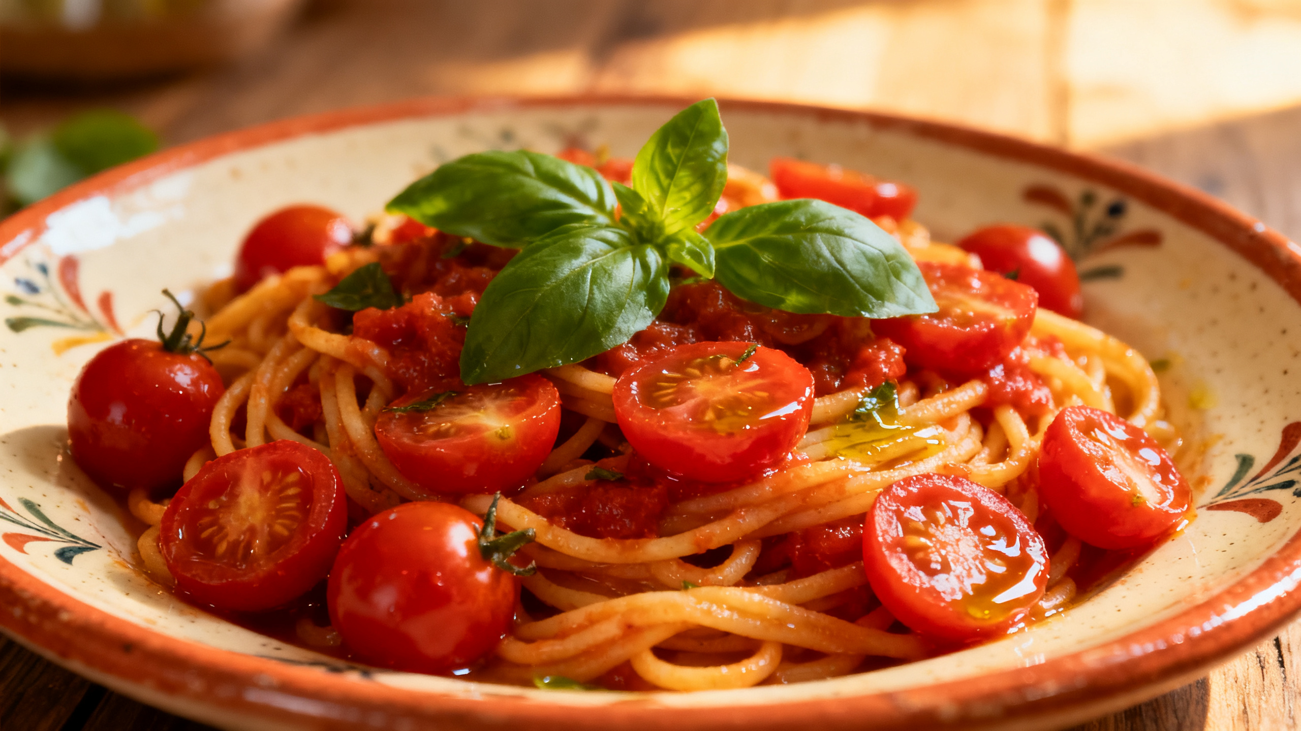 Pasta al pomodoro fresco siciliano avec tomates cerises et basilic, accord mets-vins Frappato
