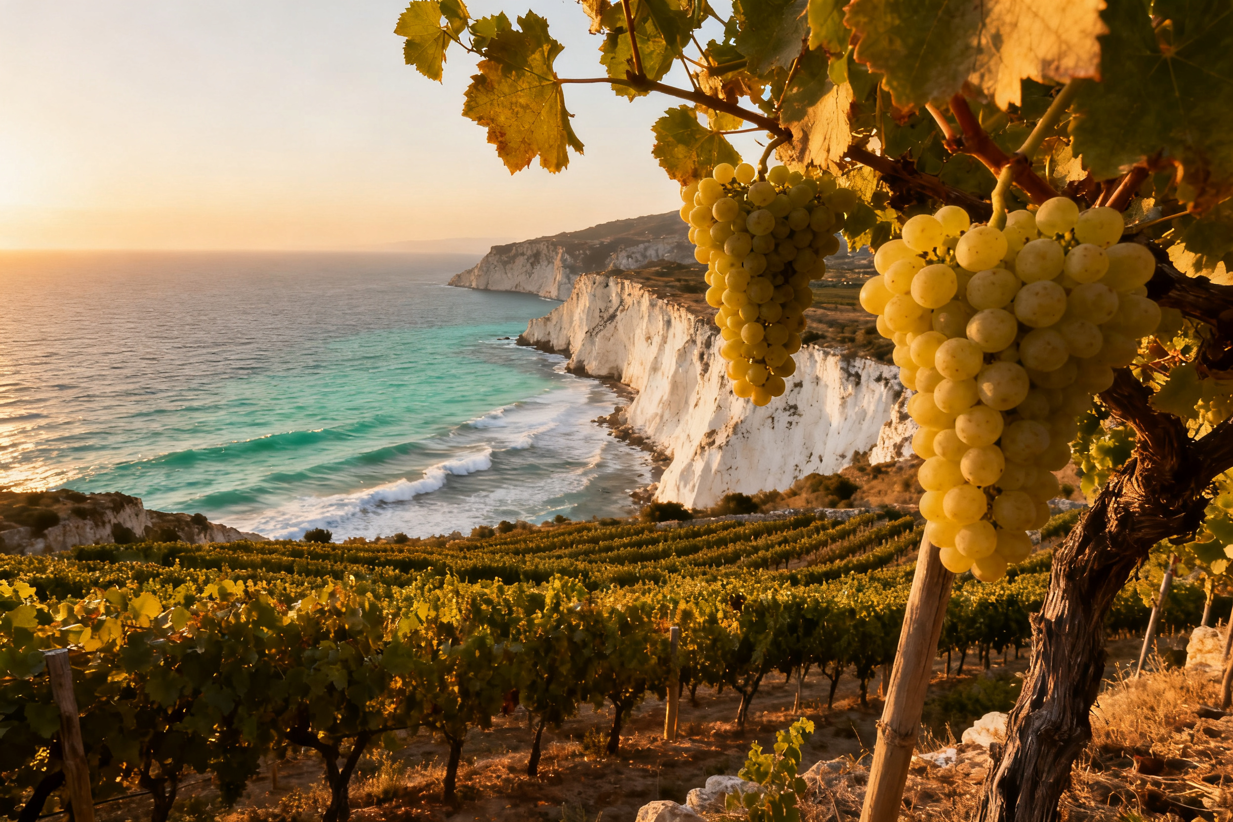 Côte sicilienne avec vignes Grillo, mer méditerranée turquoise