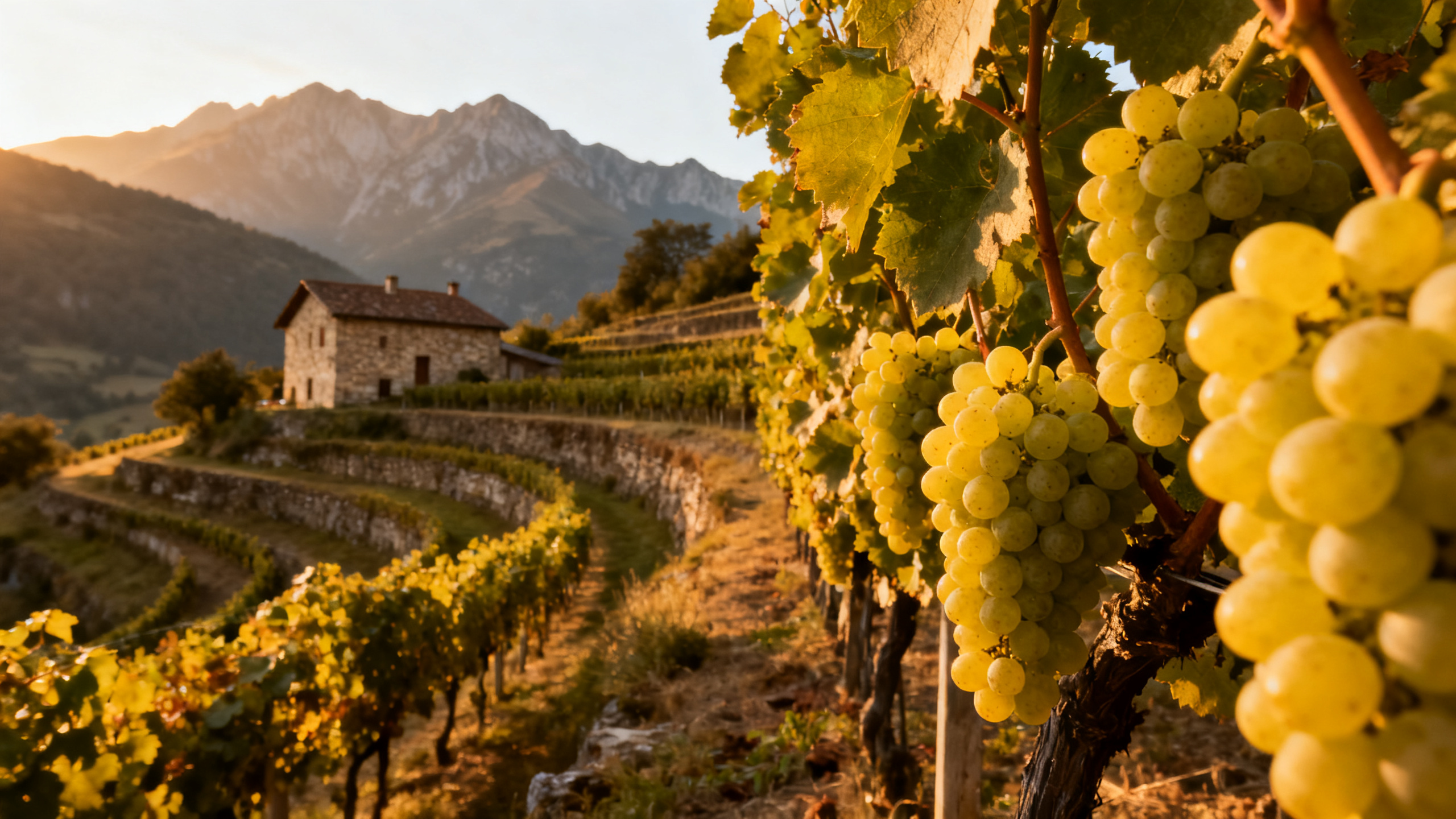 vignoble gros manseng jurançon avec les Pyrénées en arrière-plan