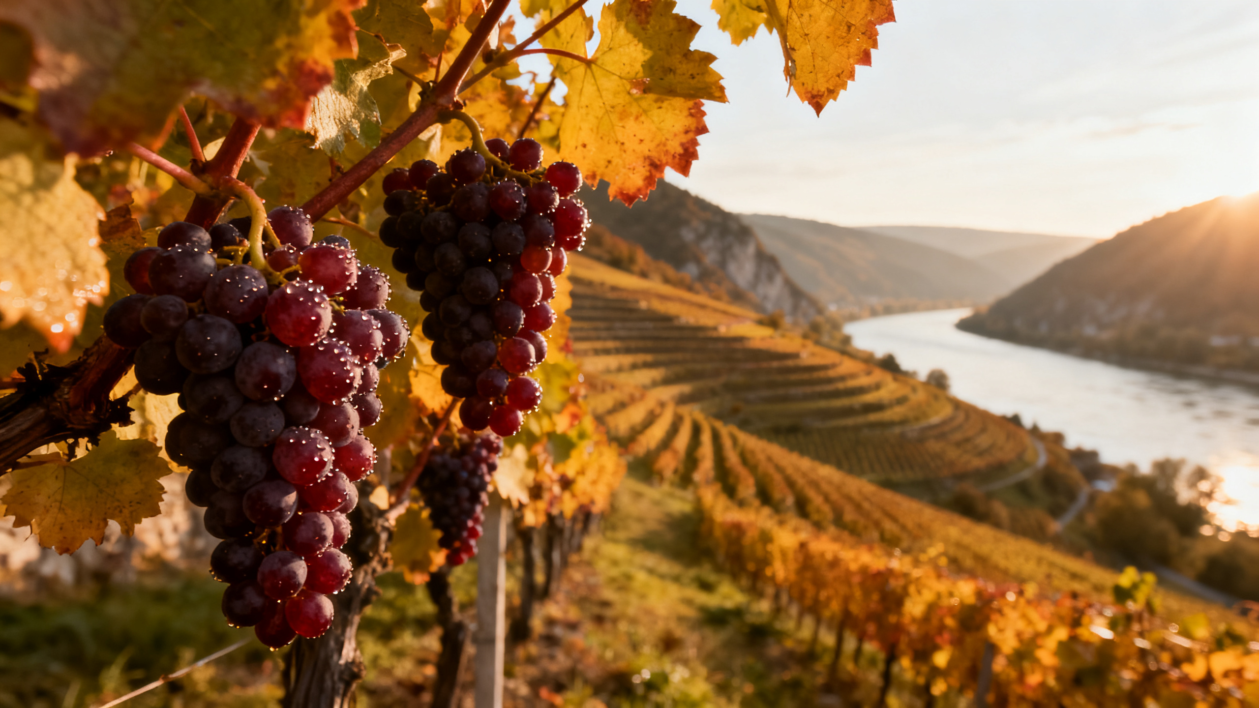 Vignoble Zweigelt dans la région de Wachau en Autriche, Danube en arrière-plan
