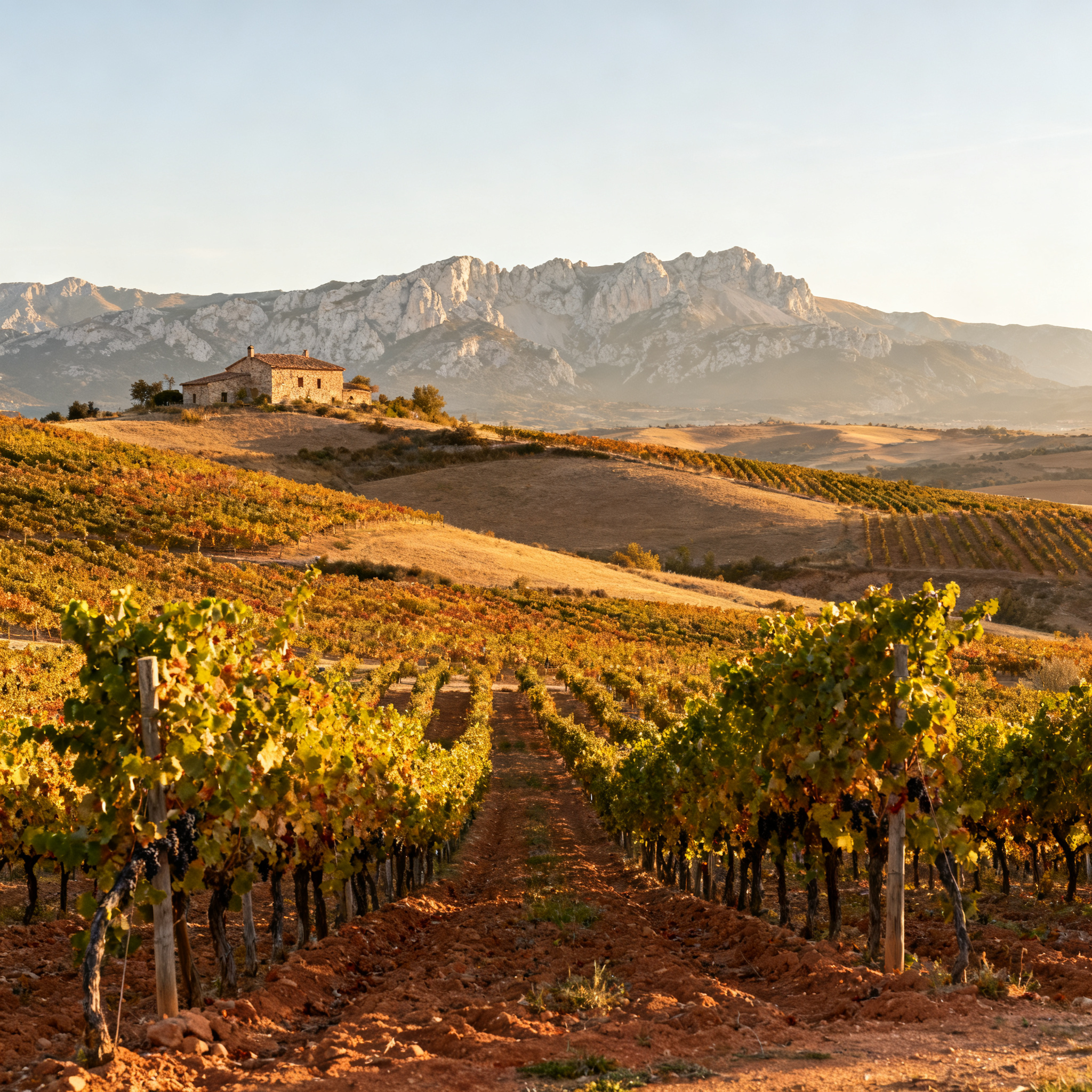 Vignobles de Navarre avec les Pyrénées en toile de fond, terroir calcaire espagnol