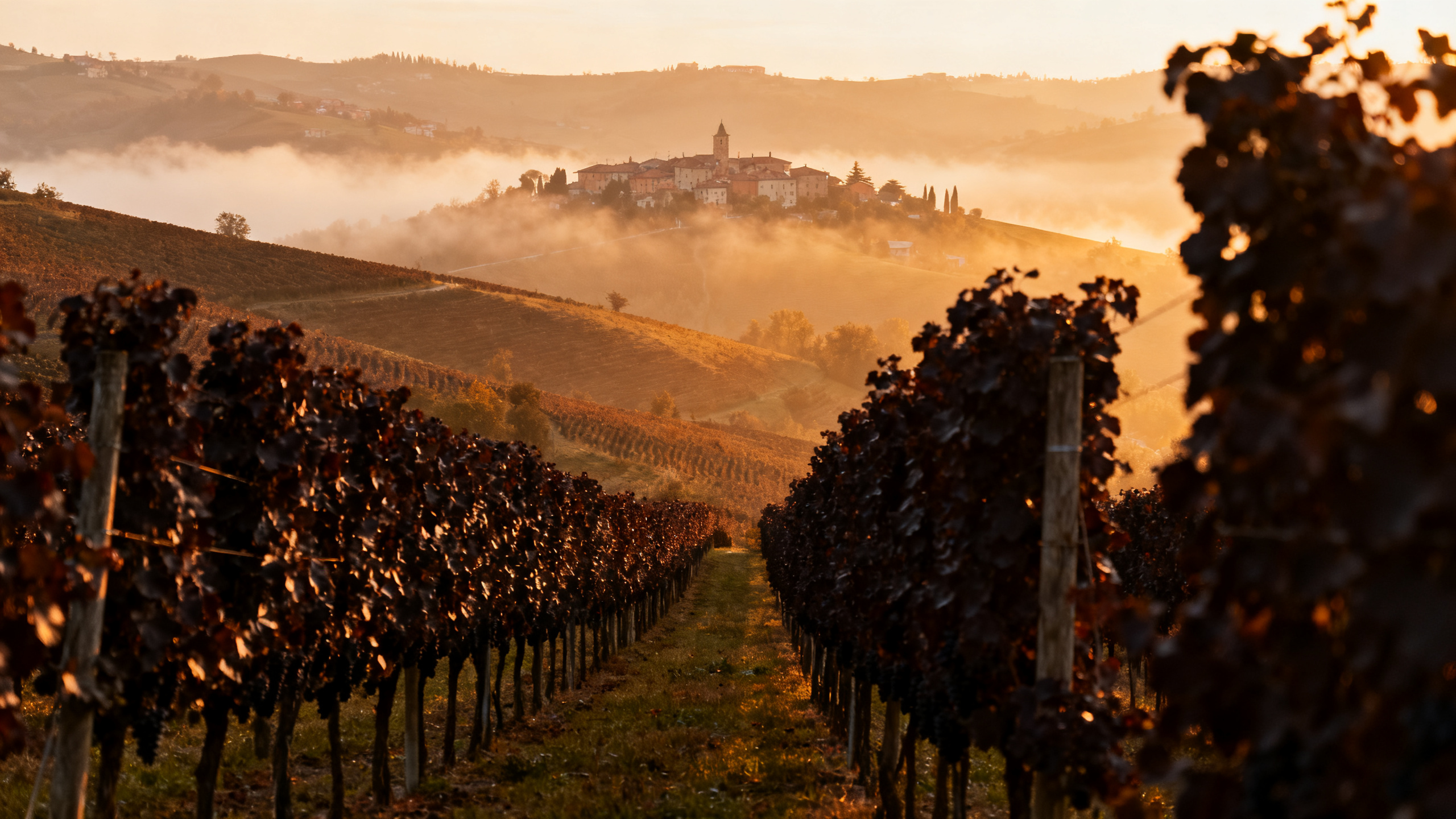 Vignoble Dolcetto collines Langhe Piémont Italie au lever du soleil